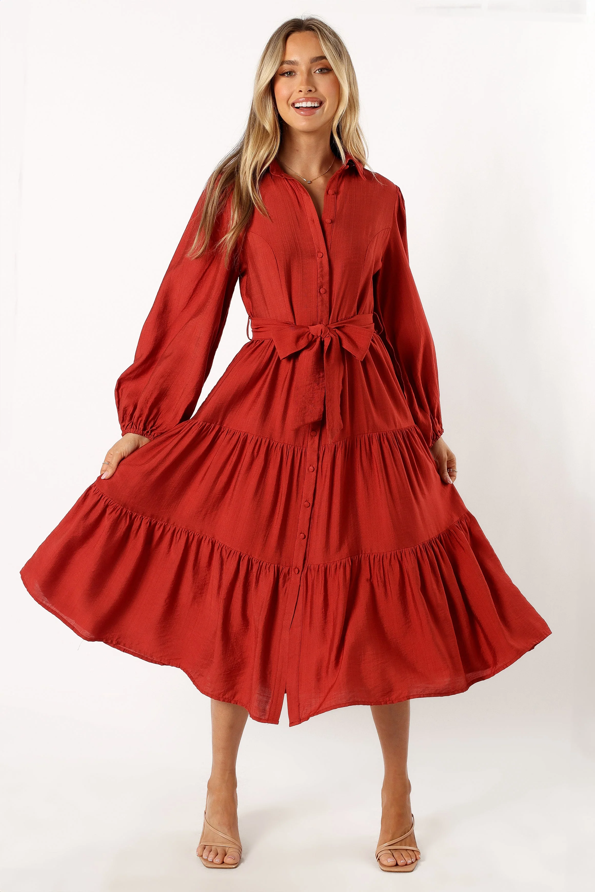 Mattie Long Sleeve Midi Dress - Rust - Image 2