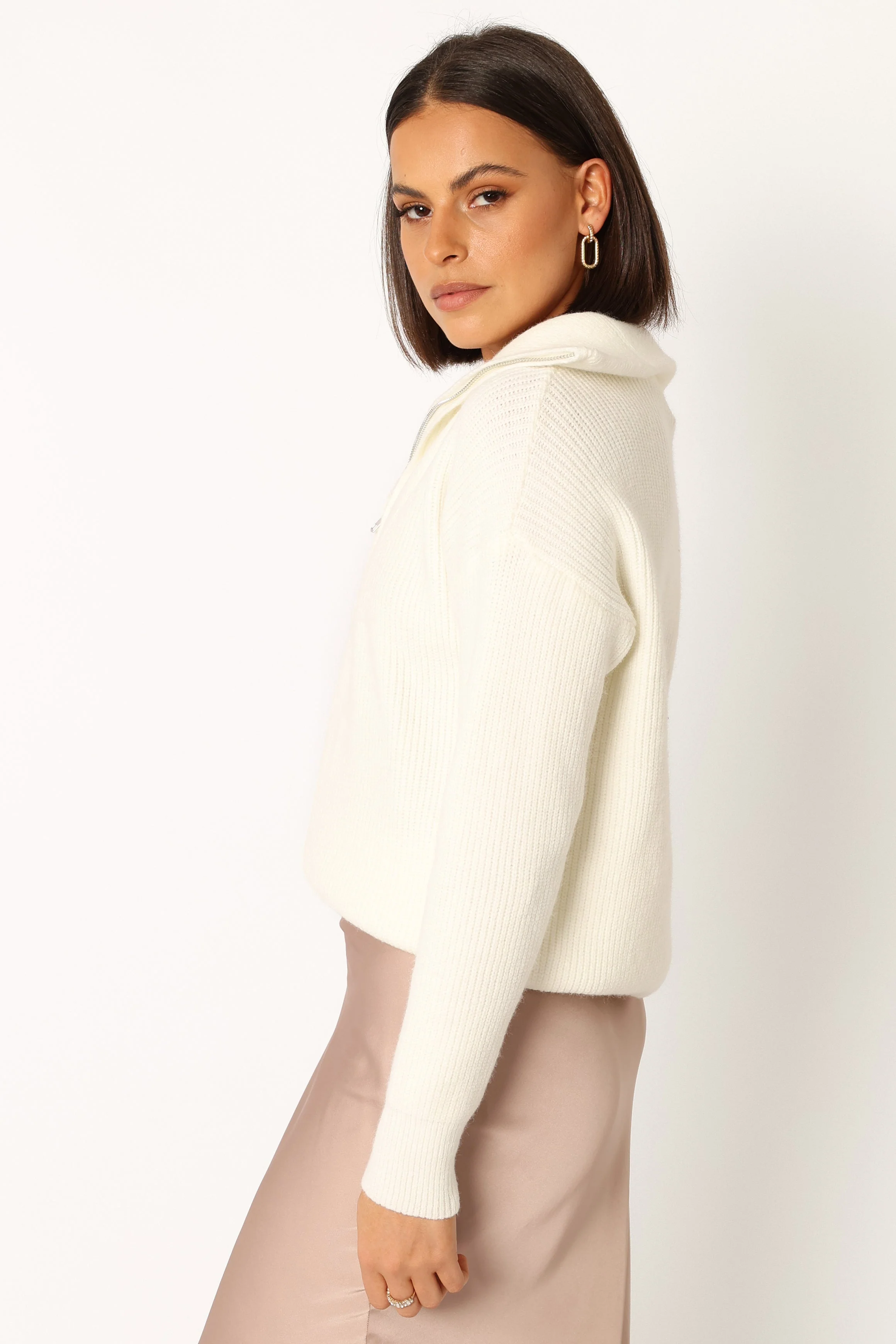 Maya Quarter Zip Knit Sweater - Cream - Image 2