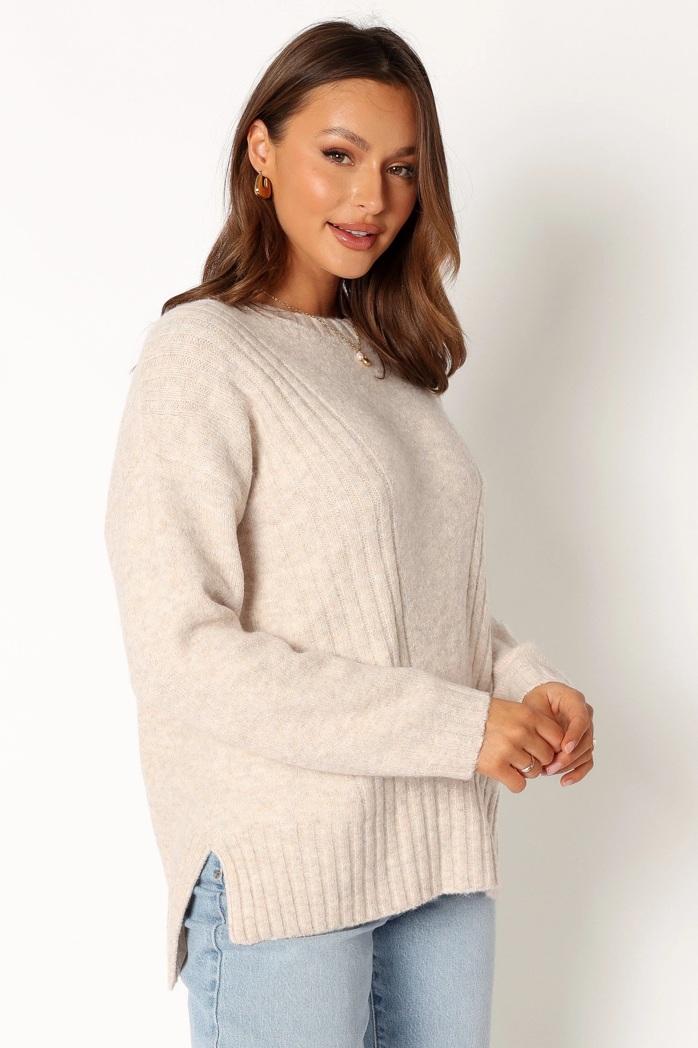 Meilani Textured Knit Sweater - Oatmeal - Image 2