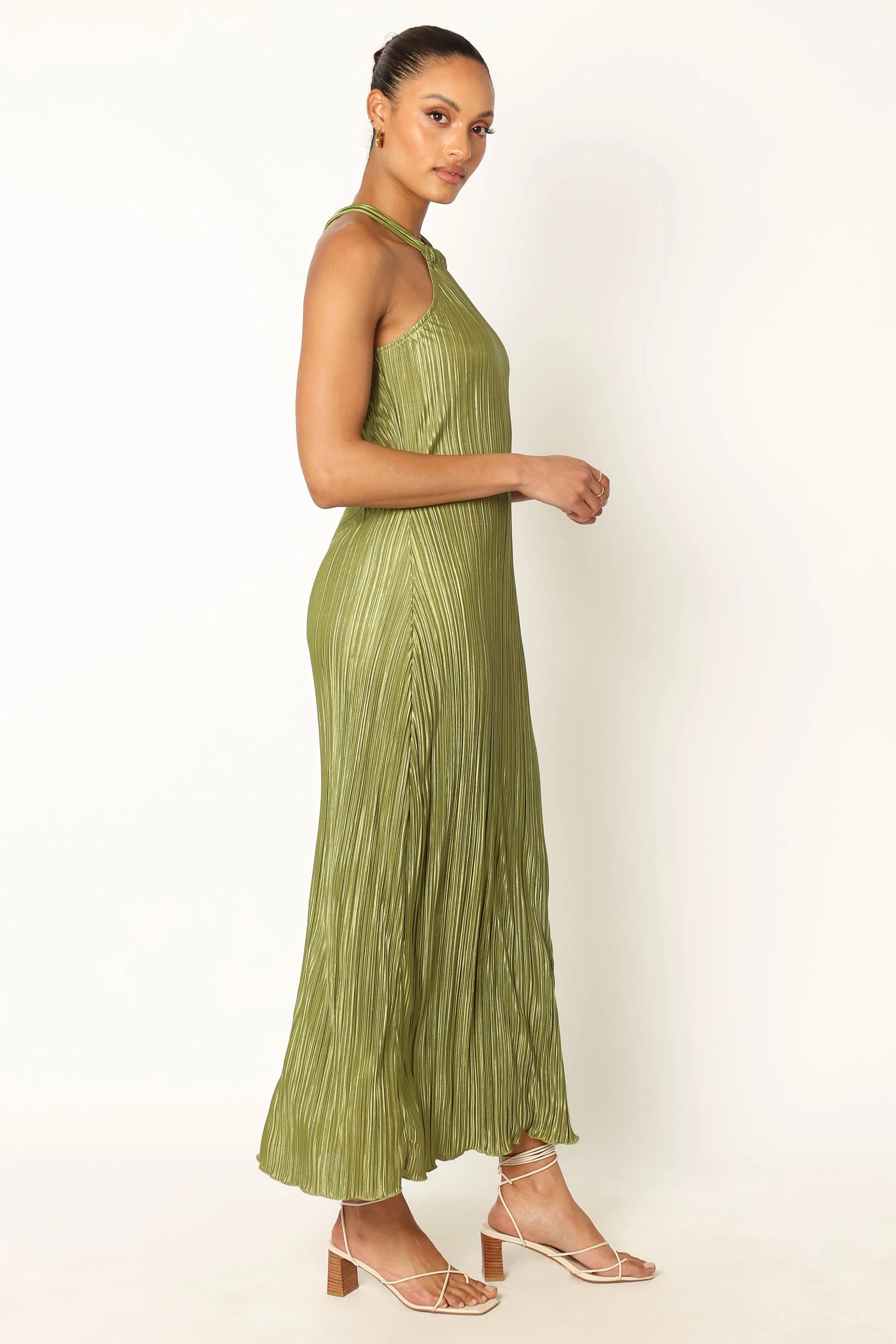 Melody Plisse Halter Maxi Dress - Olive - Image 5