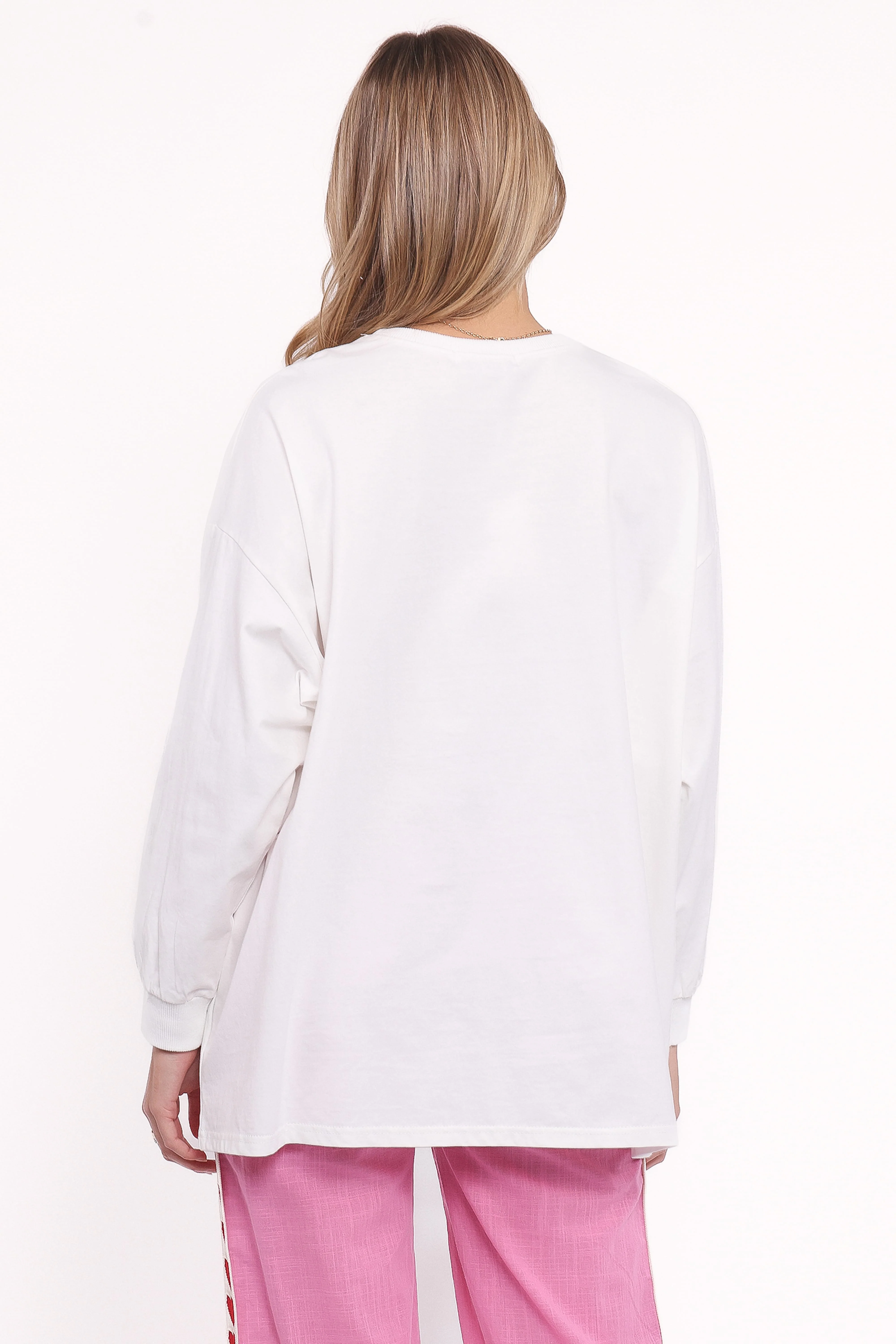 Meredith Graphic Tee Pant Set - White Pink - Image 4