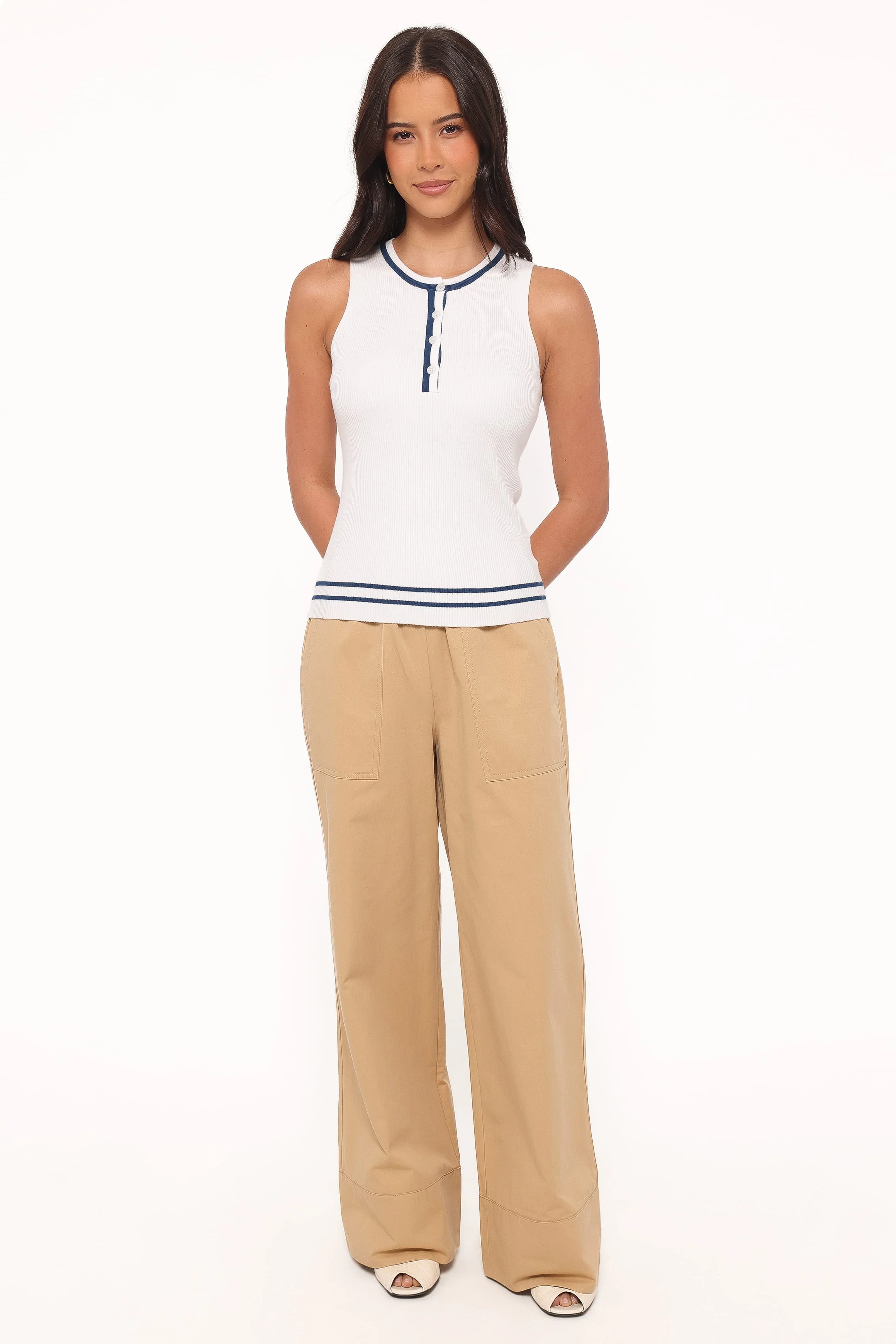 Mia Wide Leg Cropped Pant - Taupe - Image 2