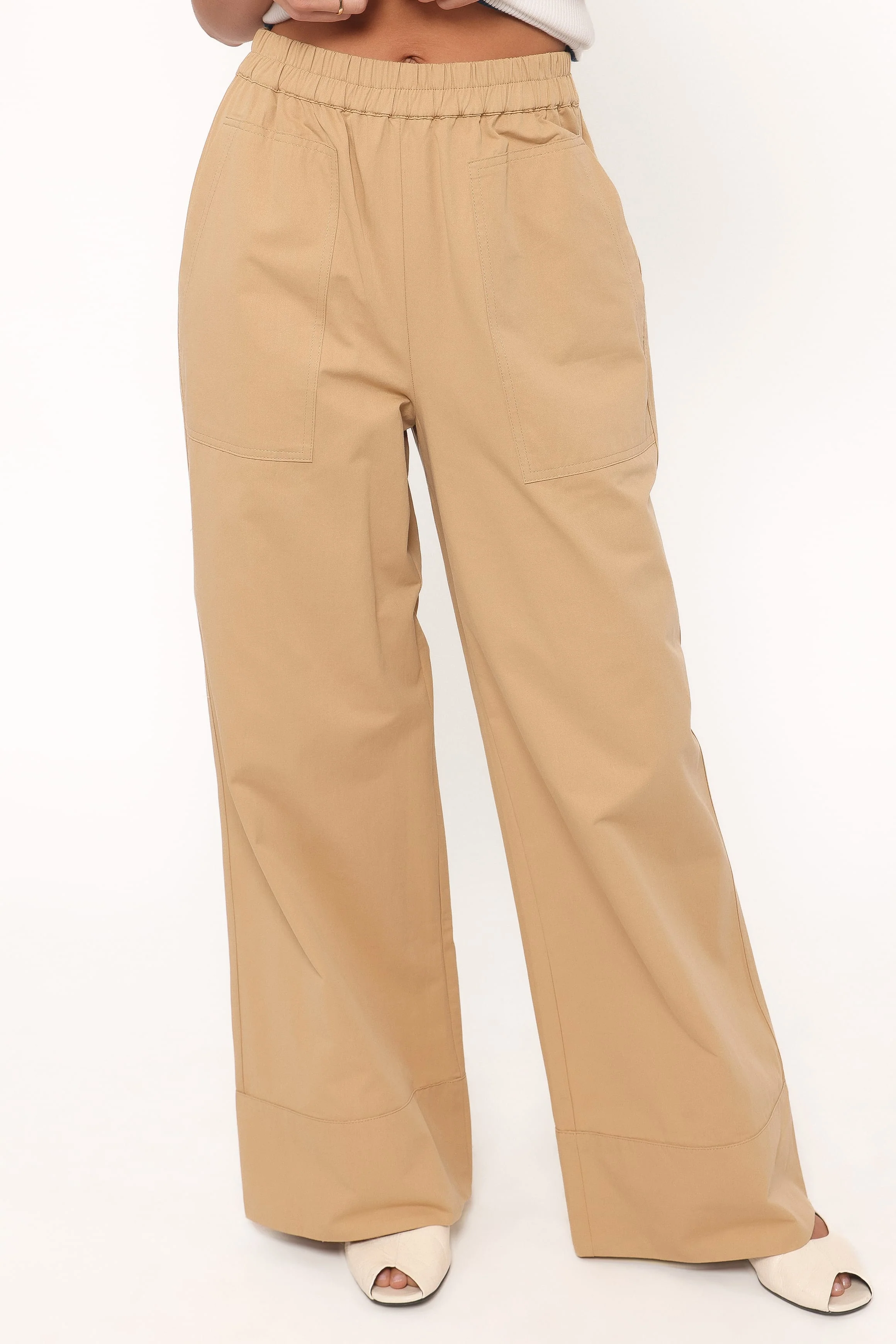 Mia Wide Leg Cropped Pant - Taupe - Image 3