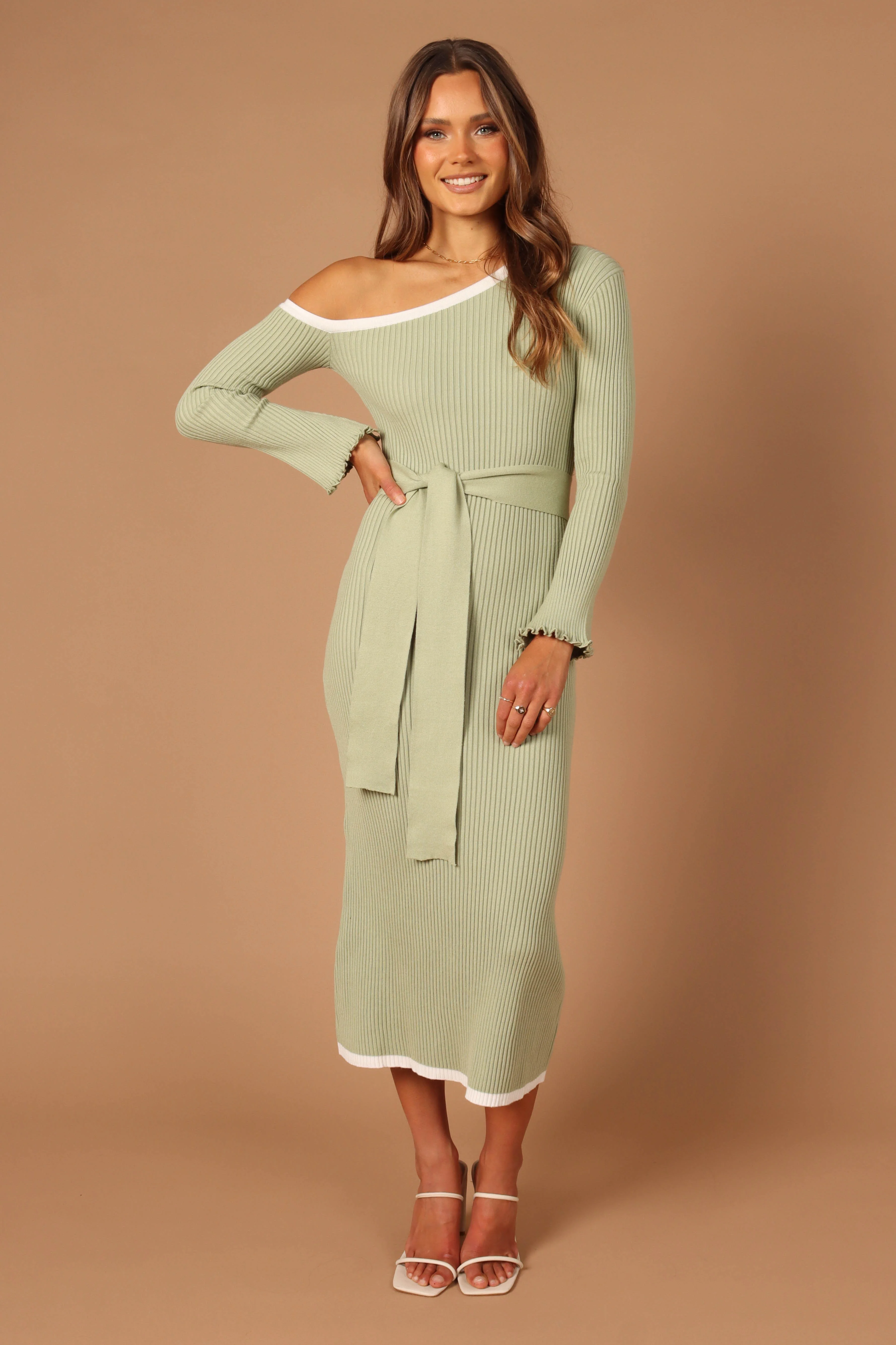 Milan Off Shoulder Midi Dress - Sage - Image 10