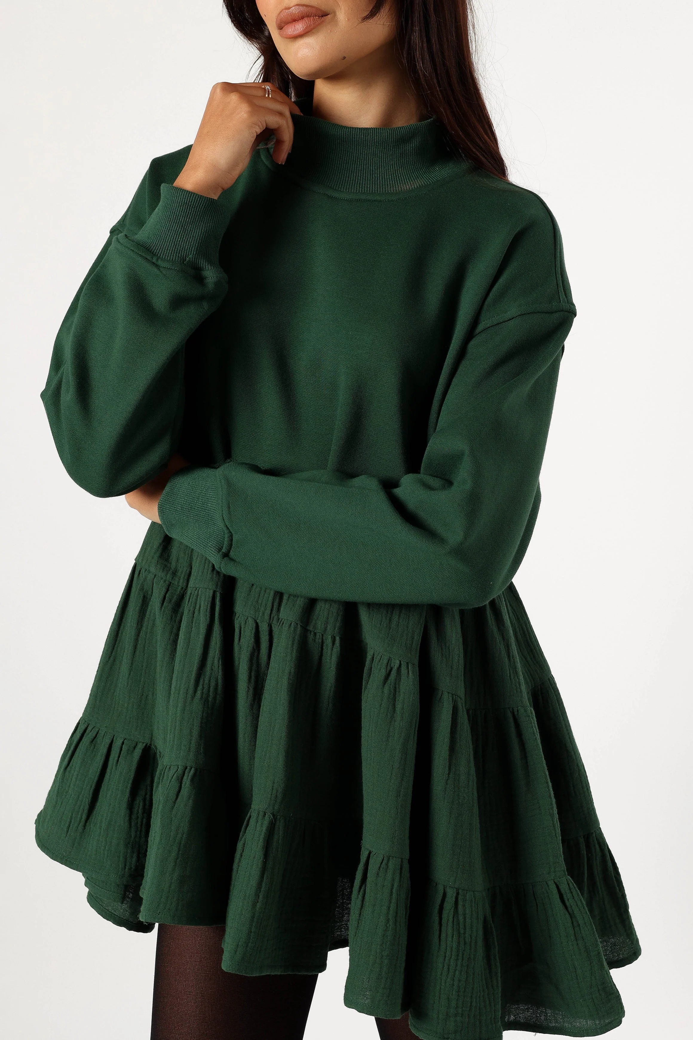 Minia Long Sleeve Mini Dress - Hunter Green - Image 6