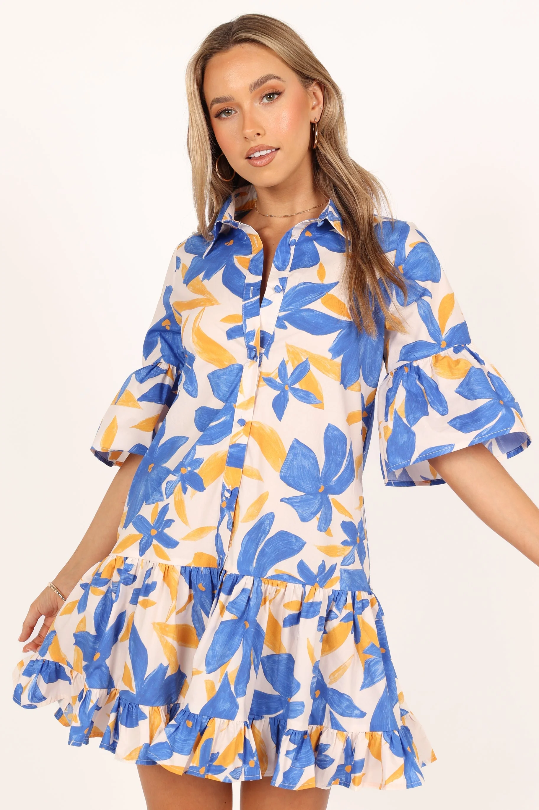 Minnerva Tiered Mini Dress - Blue/Yellow