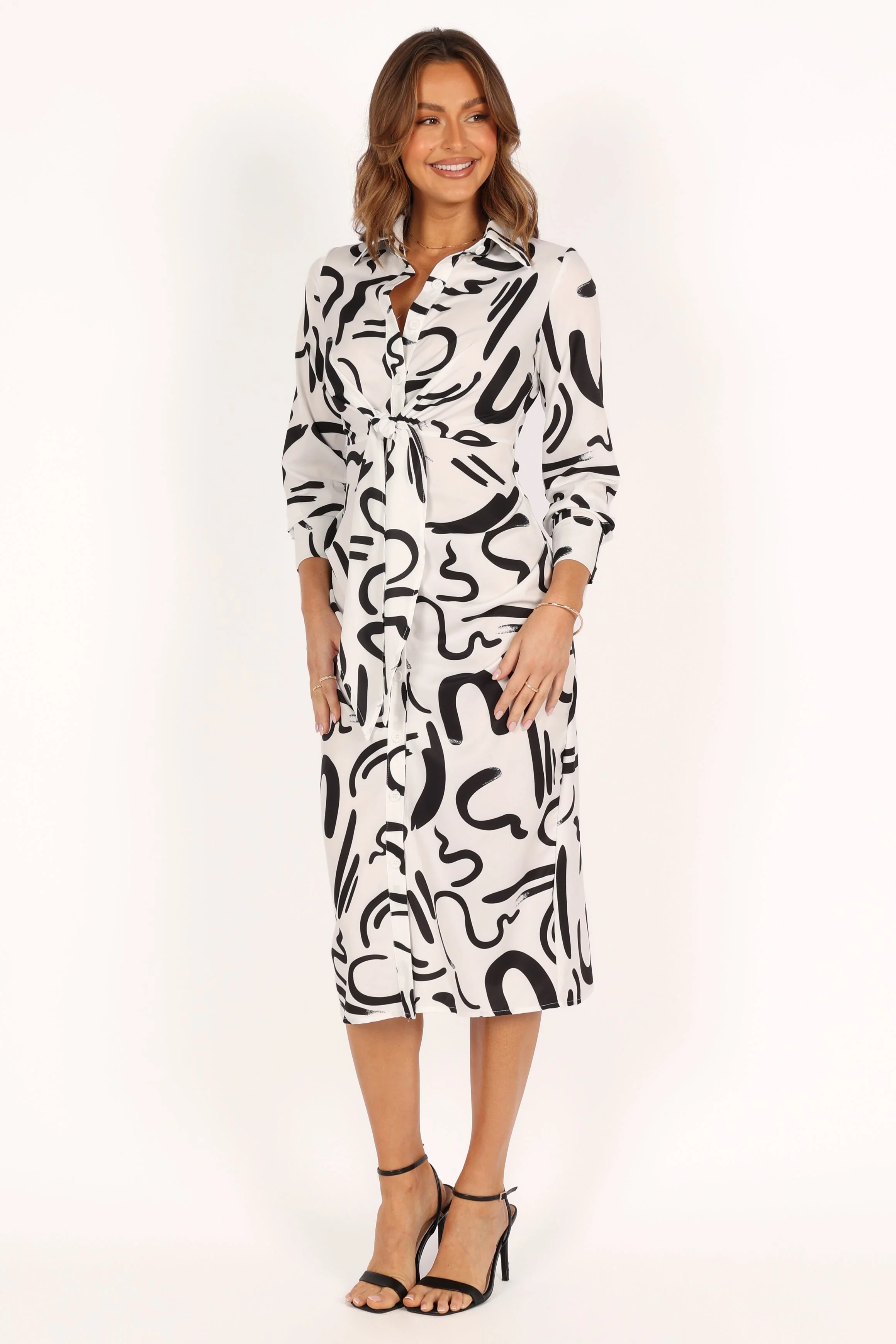 Minori Long Sleeve Midi Dress - White Black - Image 8