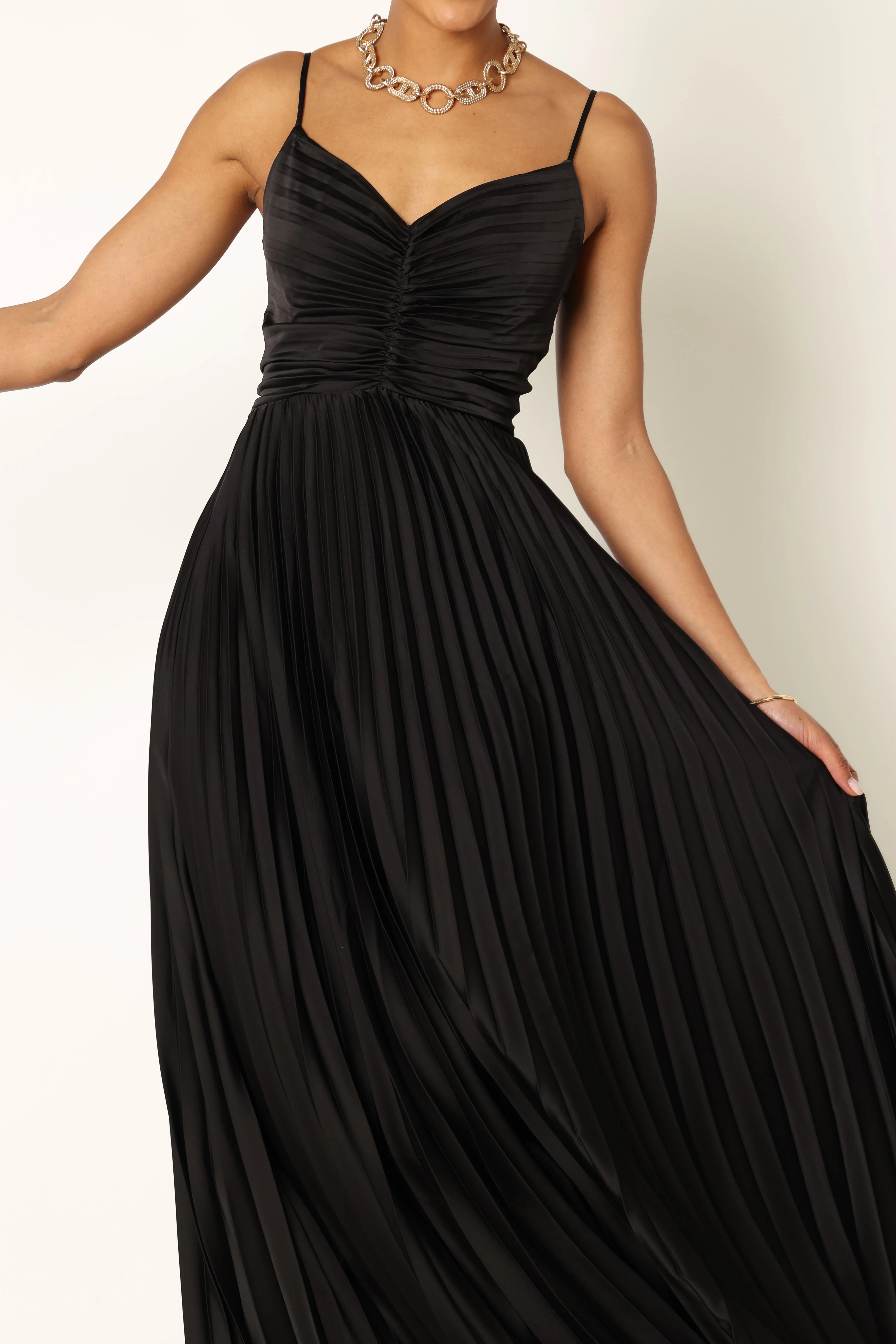 Naira Pleated Maxi Dress - Black - Image 7