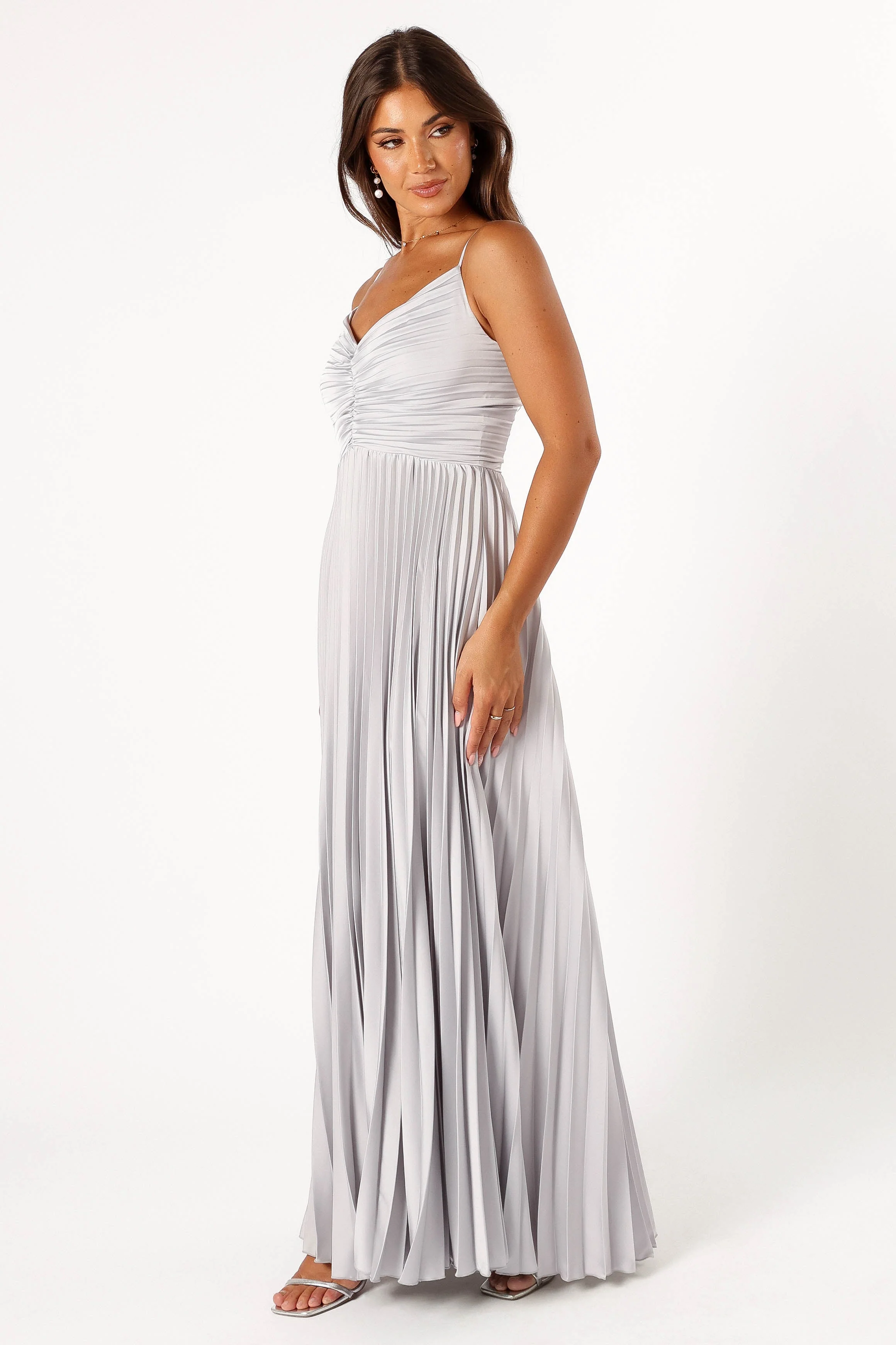 Naira Pleated Maxi Dress - Silver - Image 8