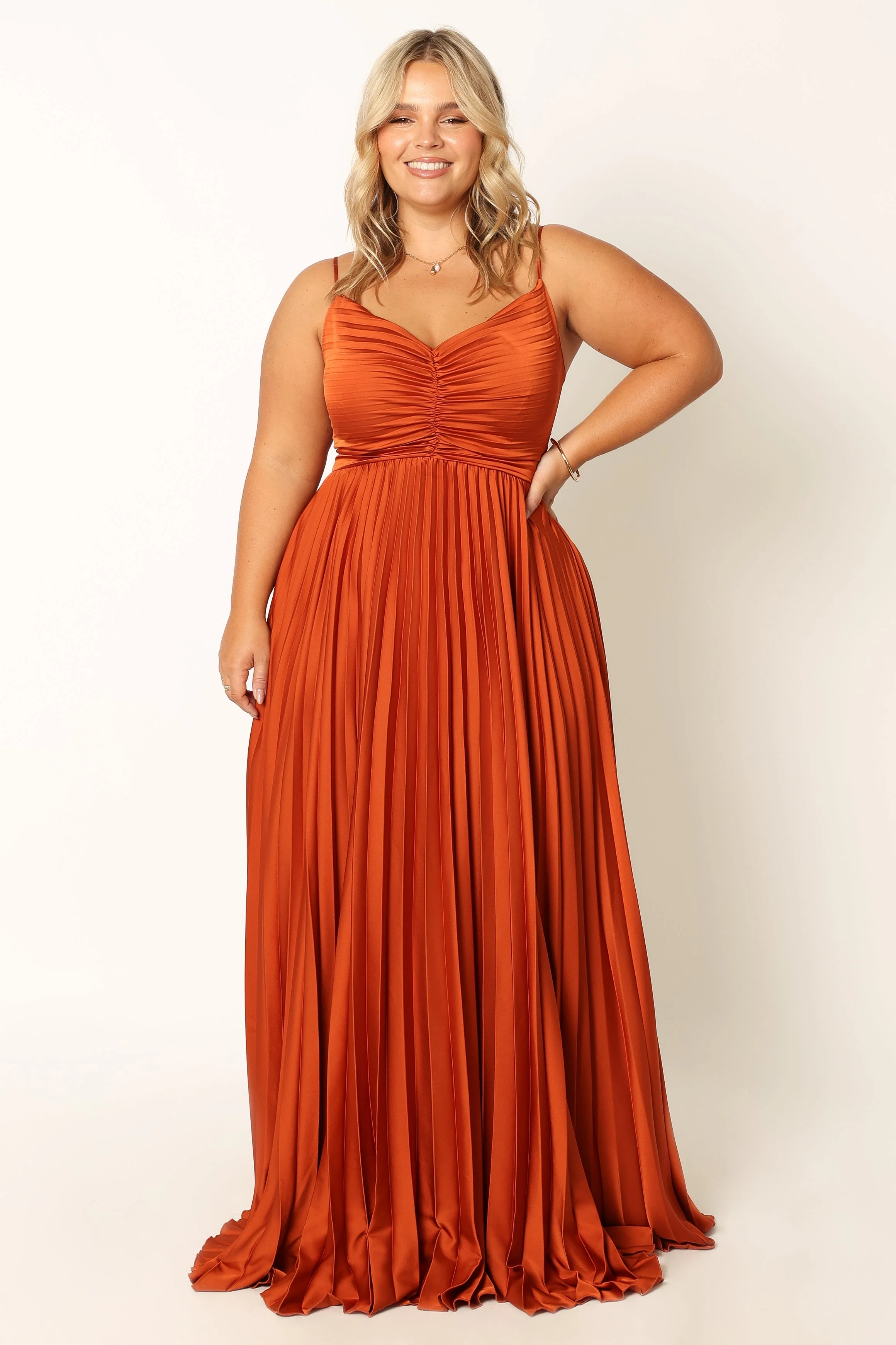 Naira Pleated Maxi Dress - Sunset Orange - Image 2
