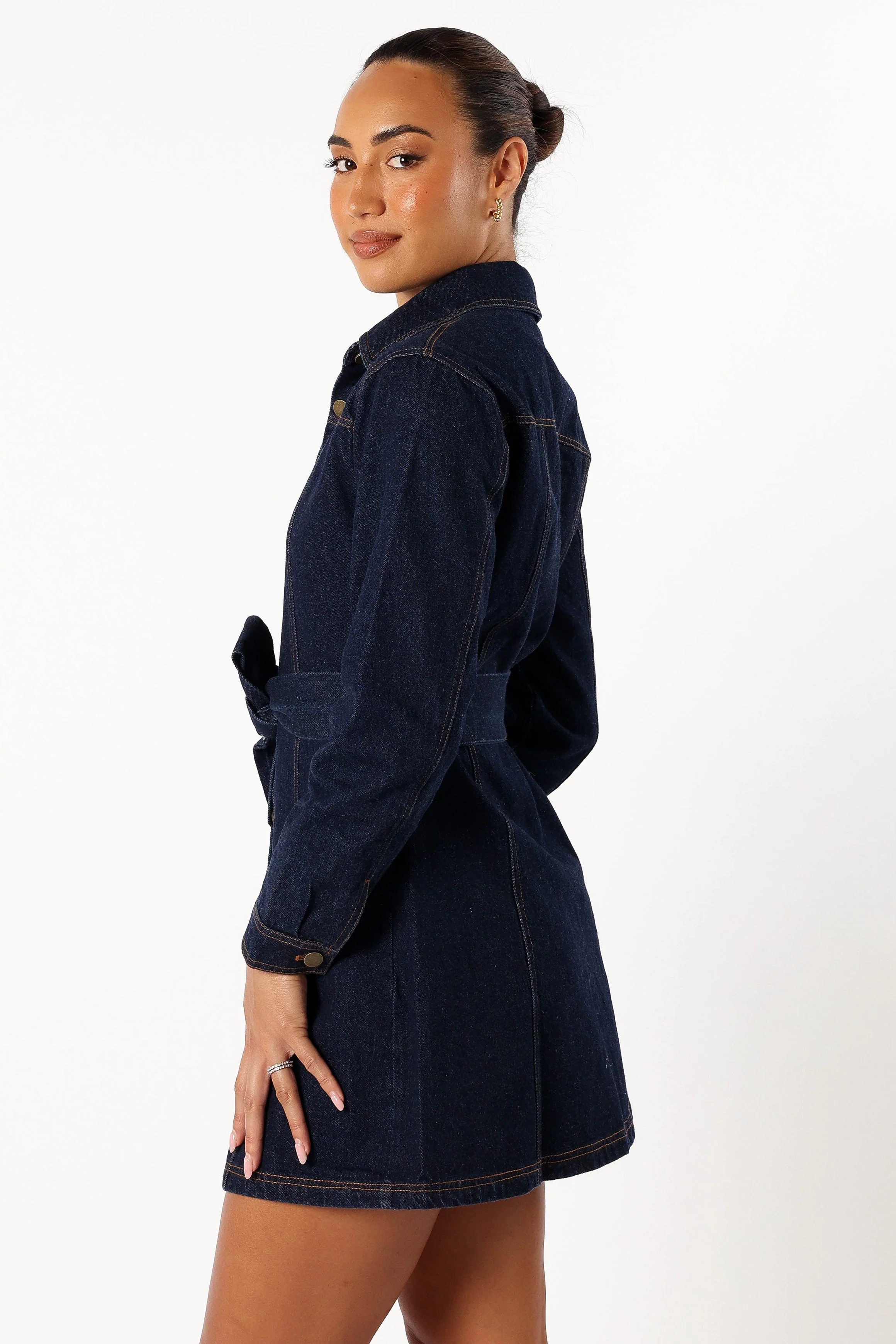 Natala Long Sleeve Mini Dress - Denim - Image 4