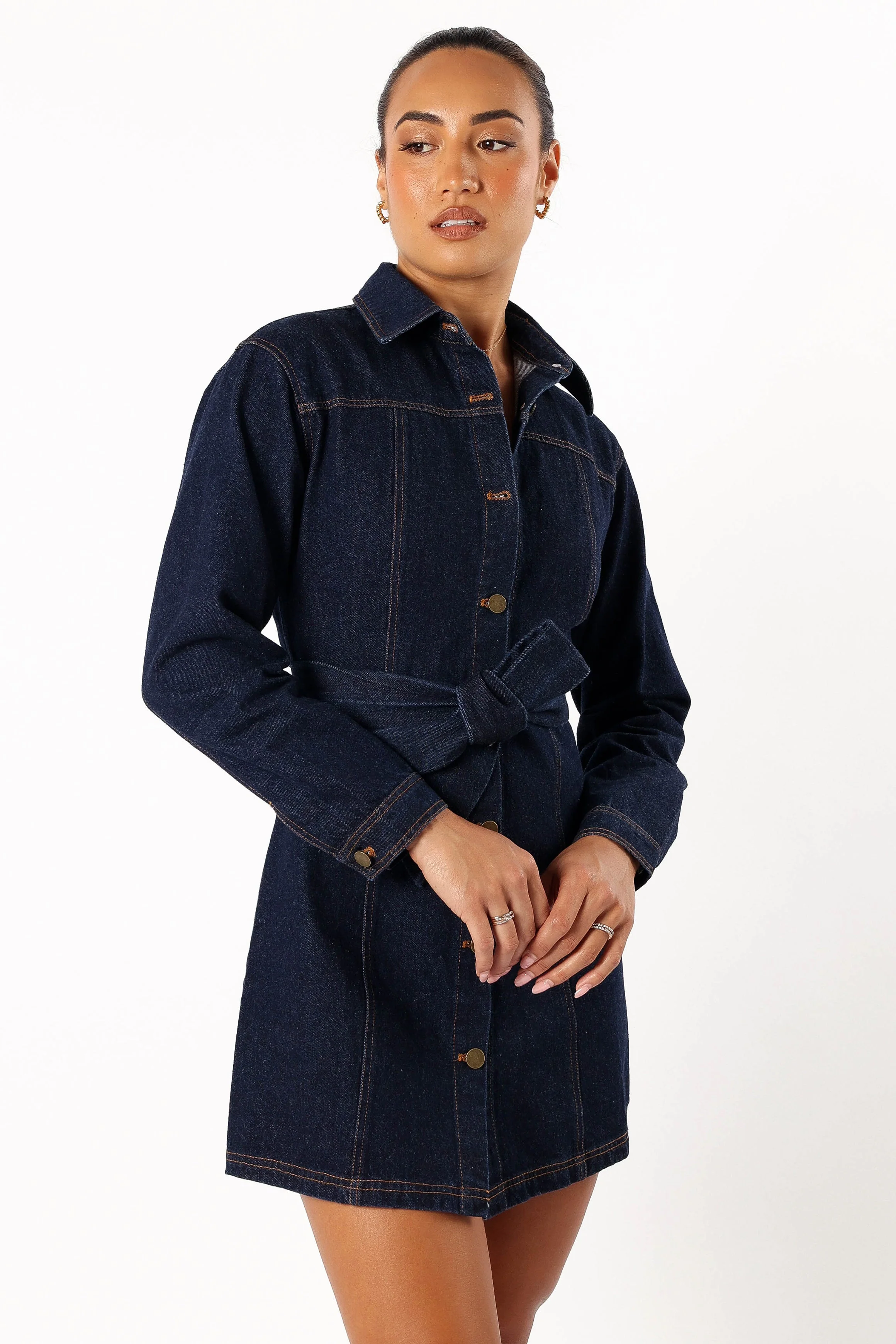Natala Long Sleeve Mini Dress - Denim - Image 5