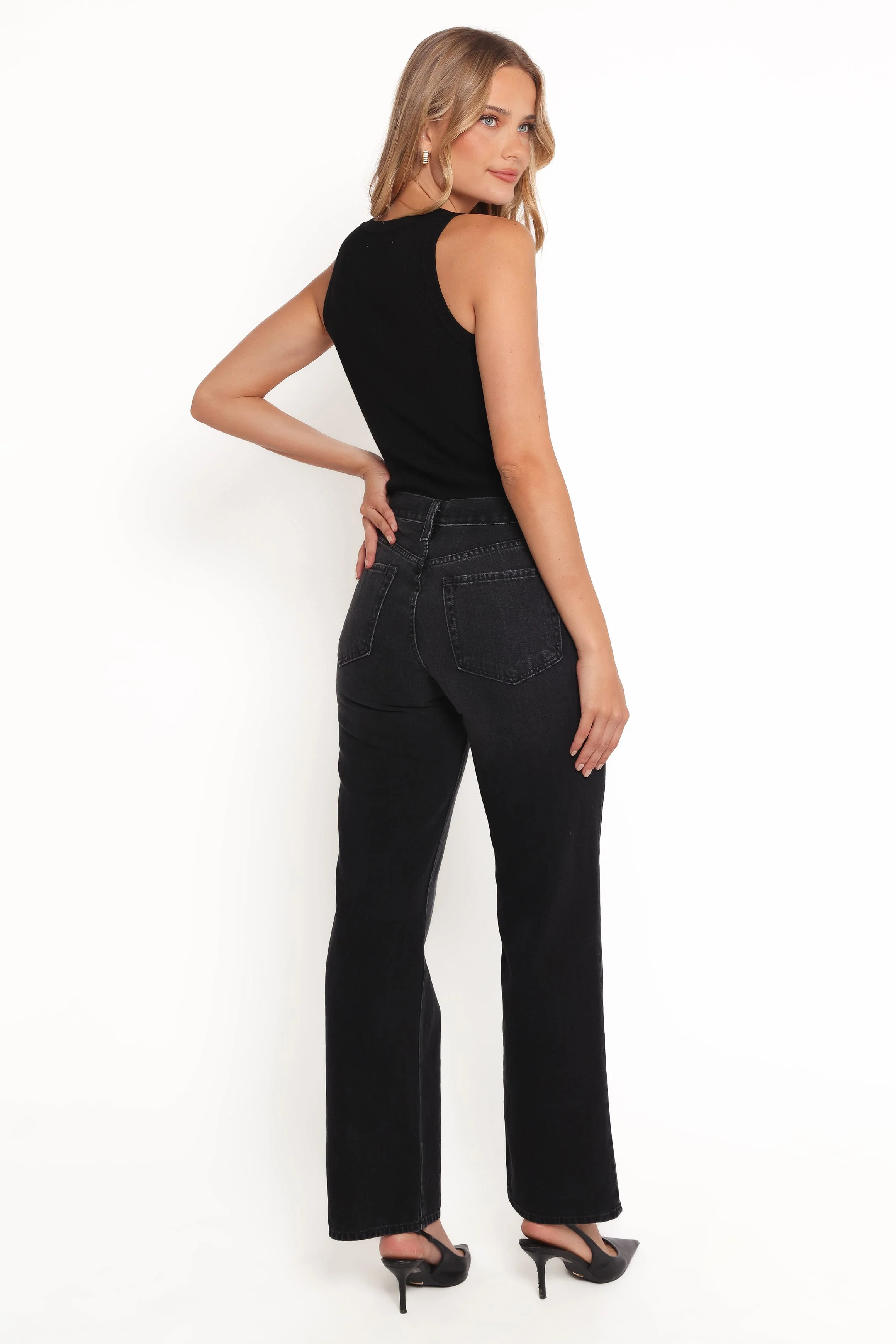 Nathan High Rise Relaxed Straight Jean - Washed Black - Image 4