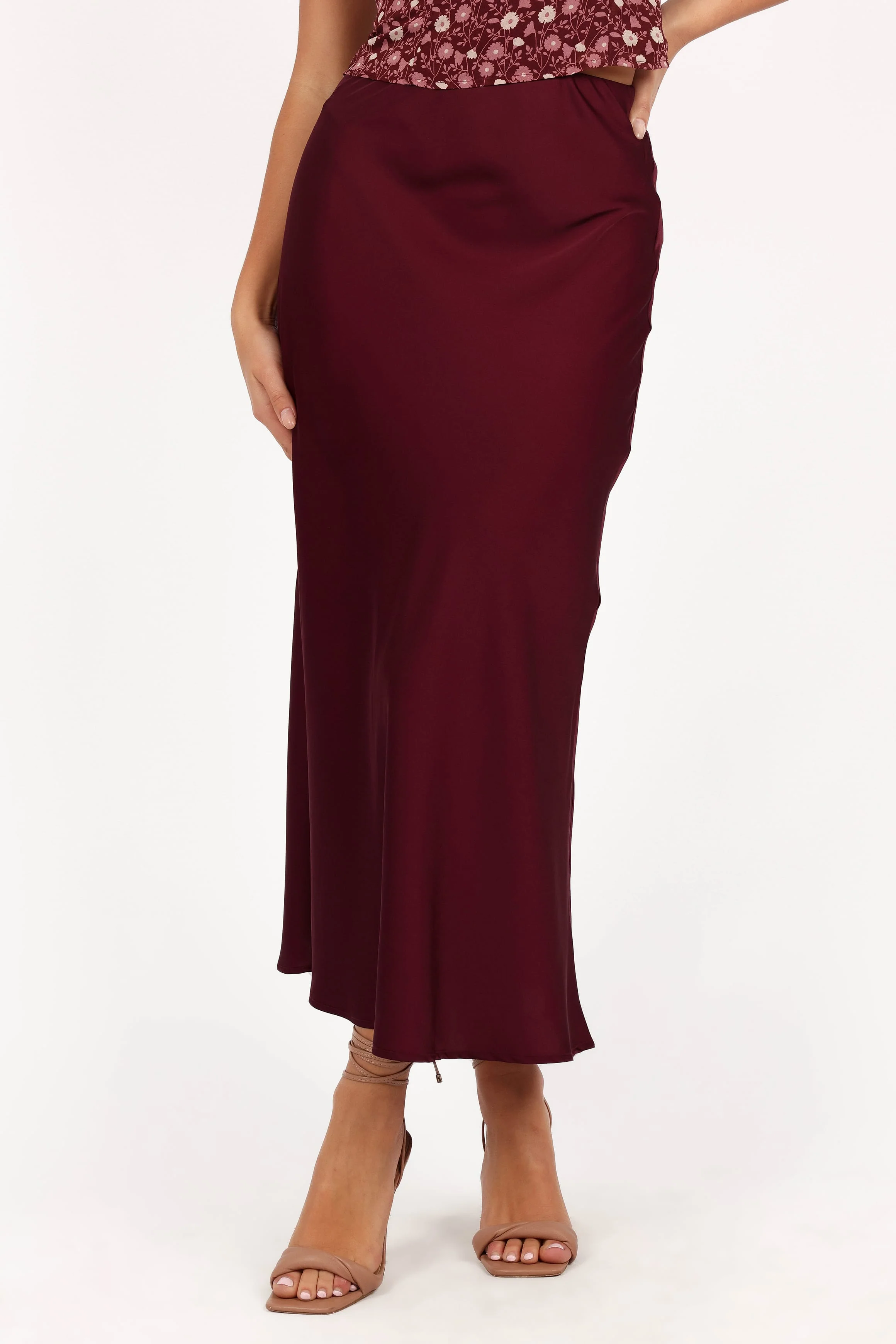 Nellie Satin Midi Skirt - Burgundy - Image 2
