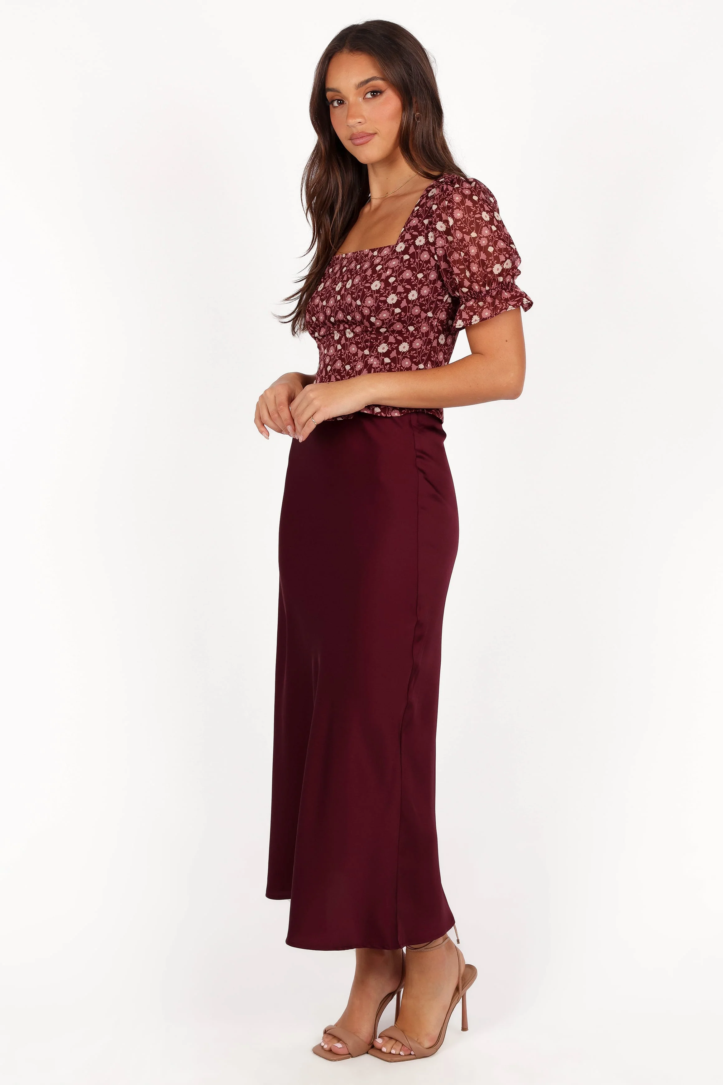 Nellie Satin Midi Skirt - Burgundy - Image 3