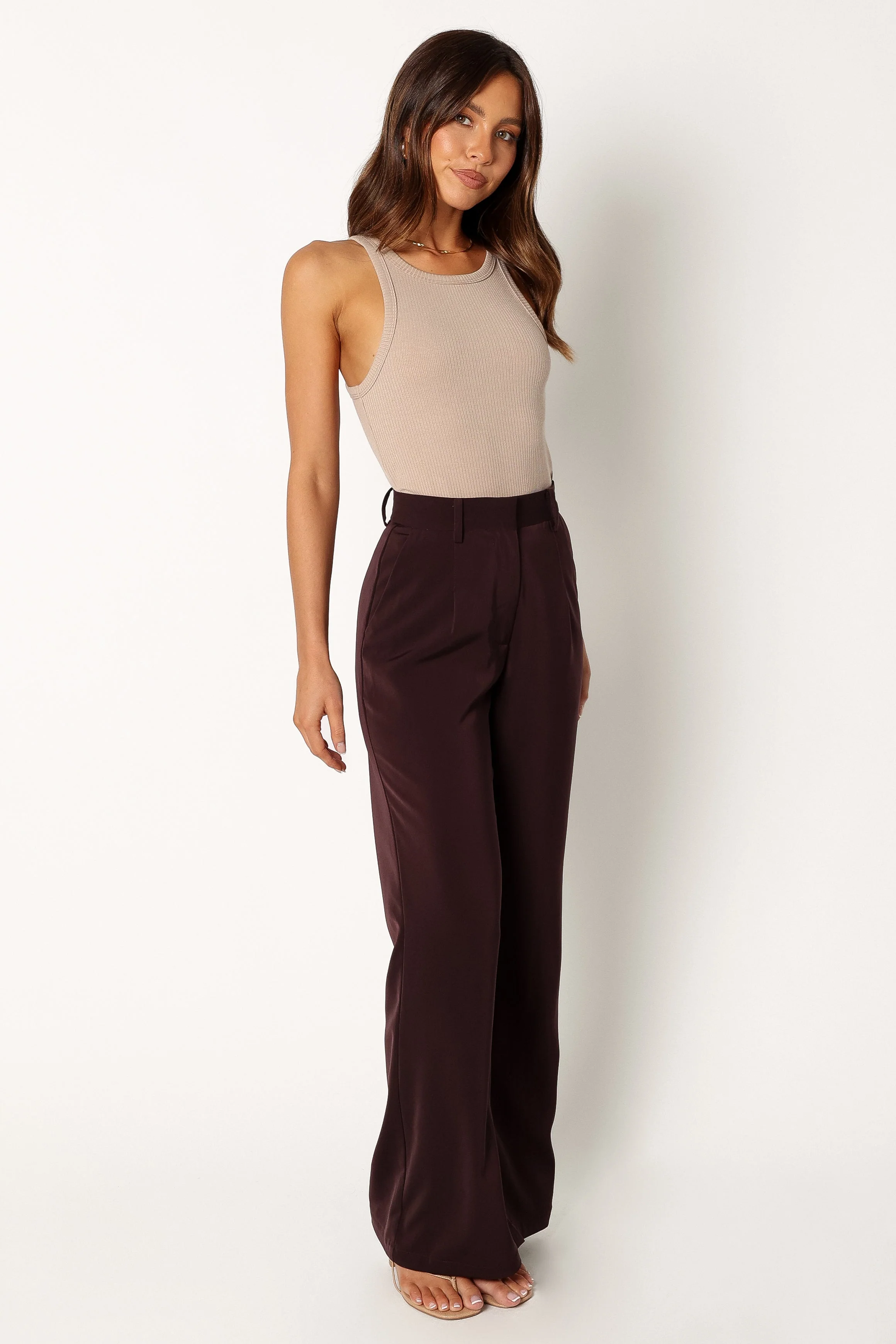 Neveah Silky Wide Leg Trousers - Merlot - Image 8