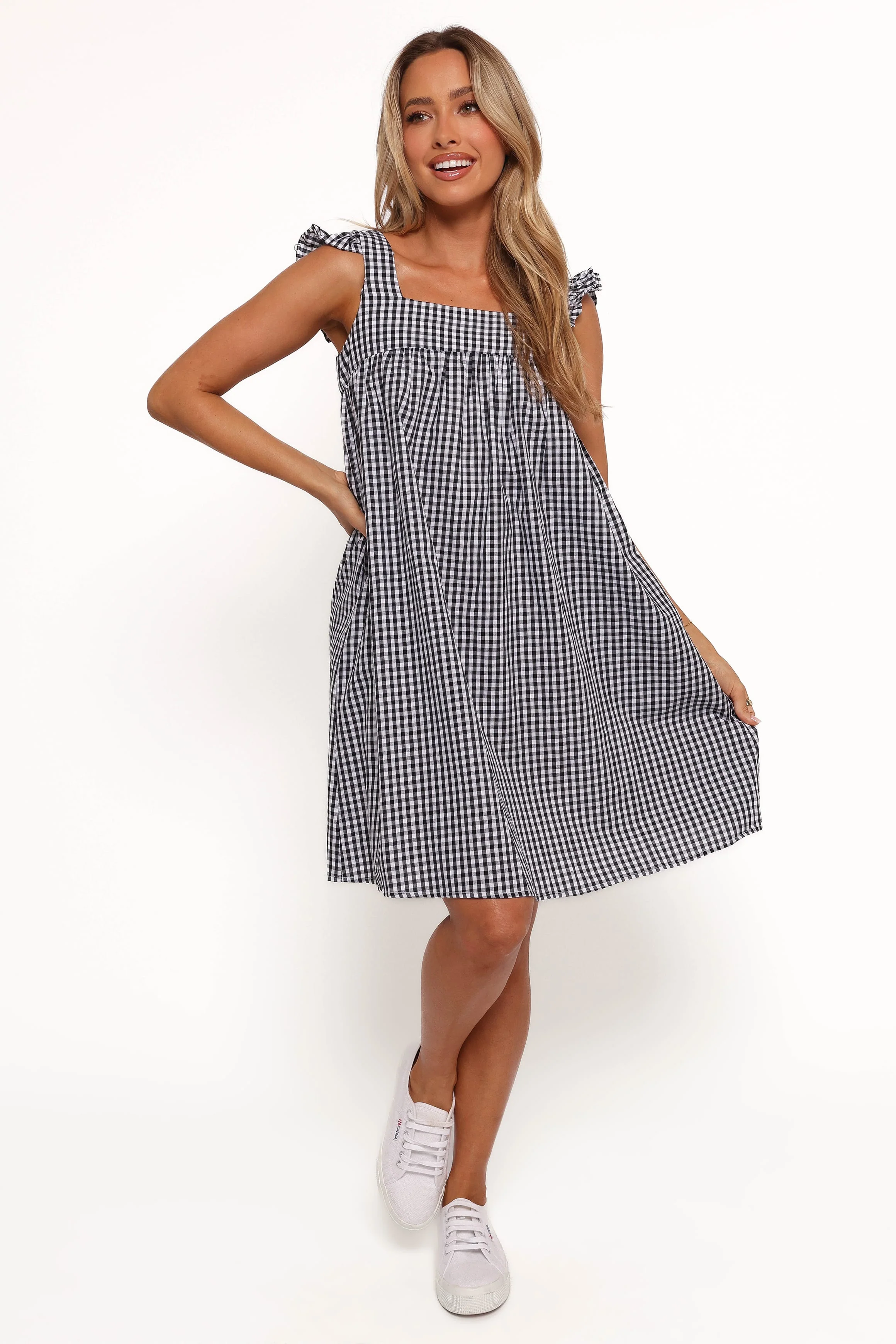 Nola Mini Dress - Black Gingham - Image 5
