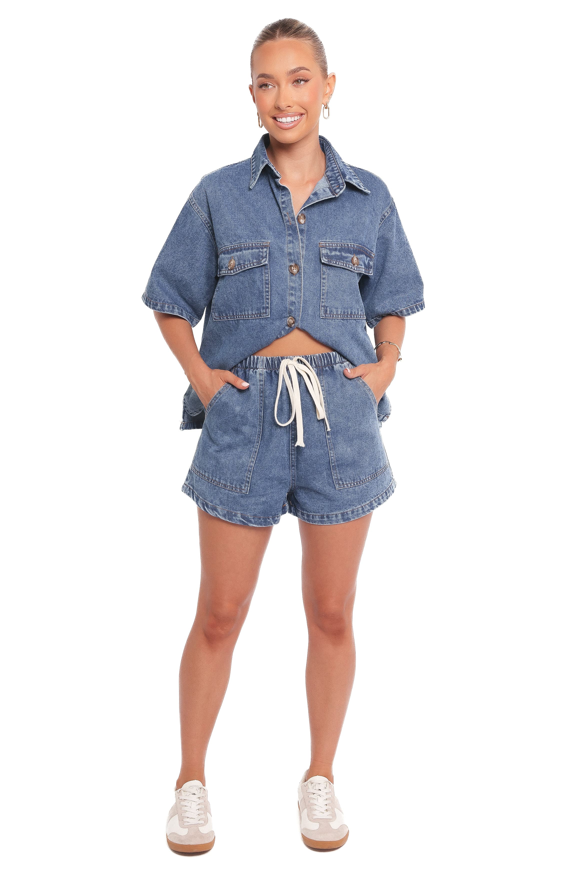 Noor Denim Short Set - Dark Blue - Image 9