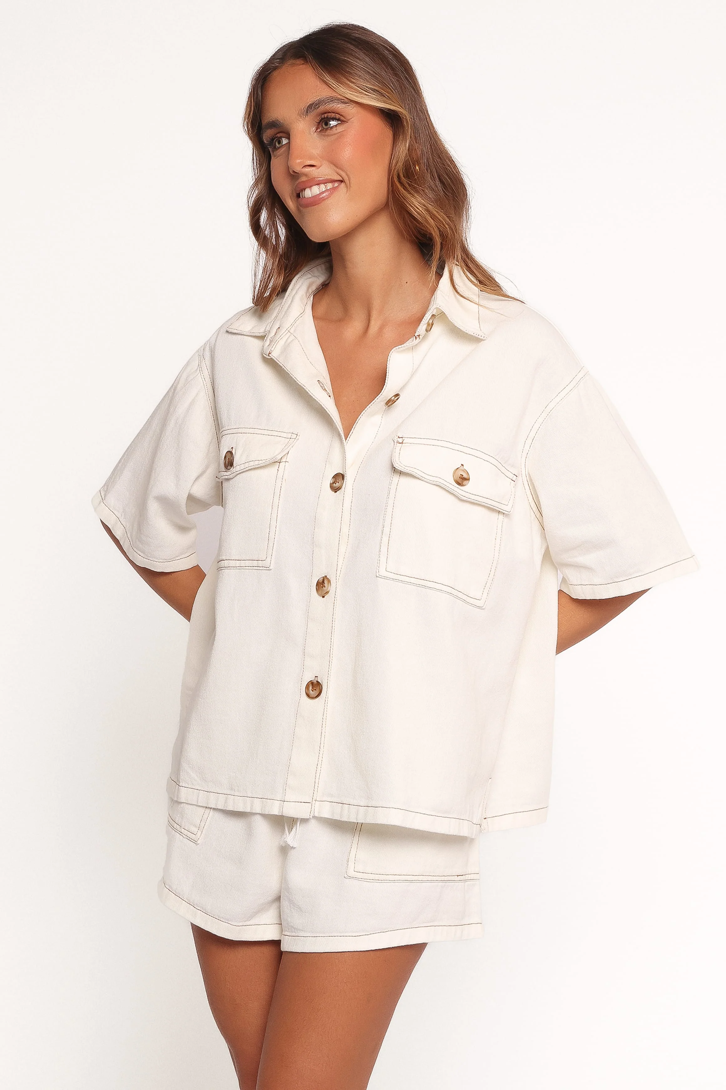Noor Denim Short Set - White - Image 3