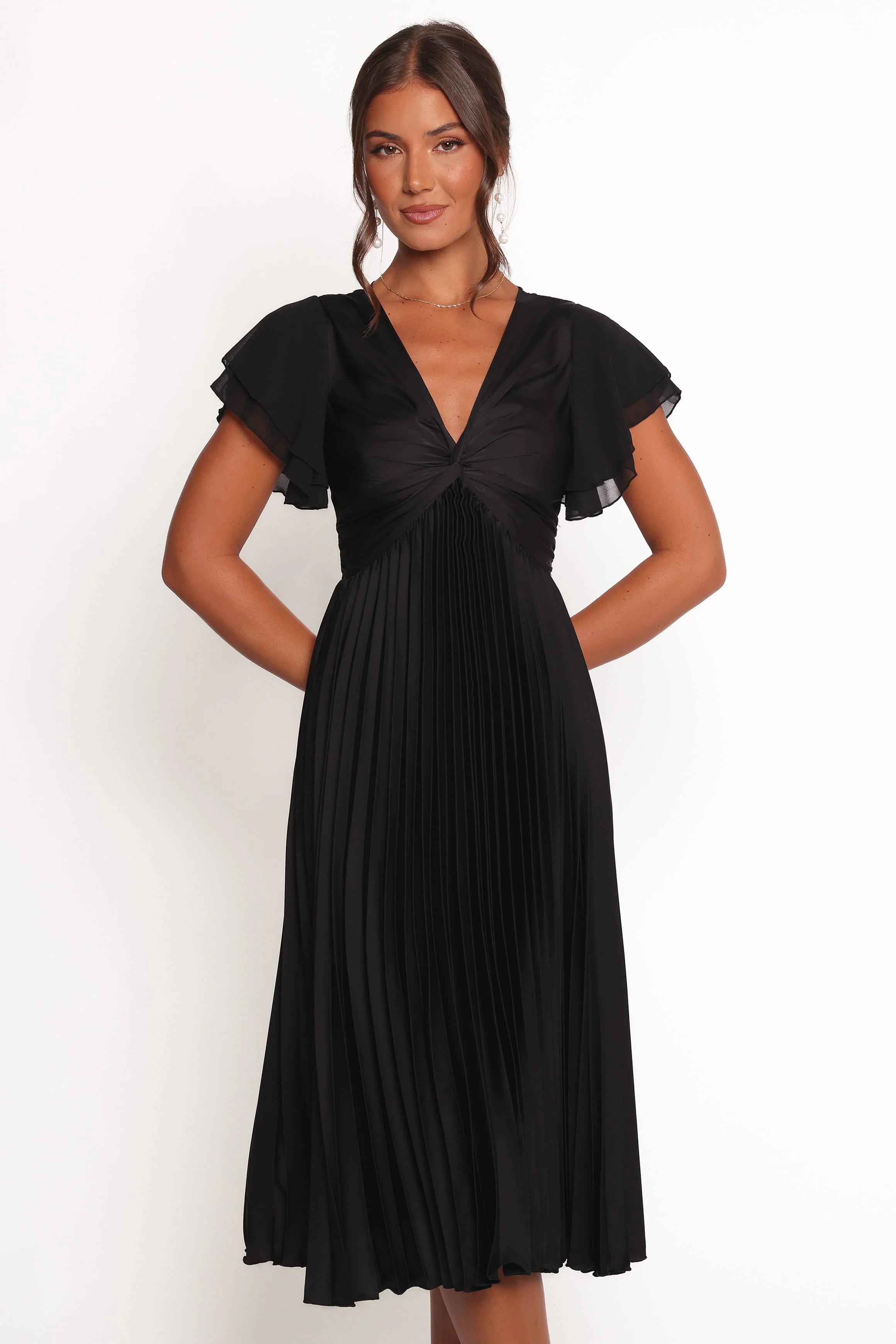 Nova Flutter Sleeve Midi Dress - Black - Image 3