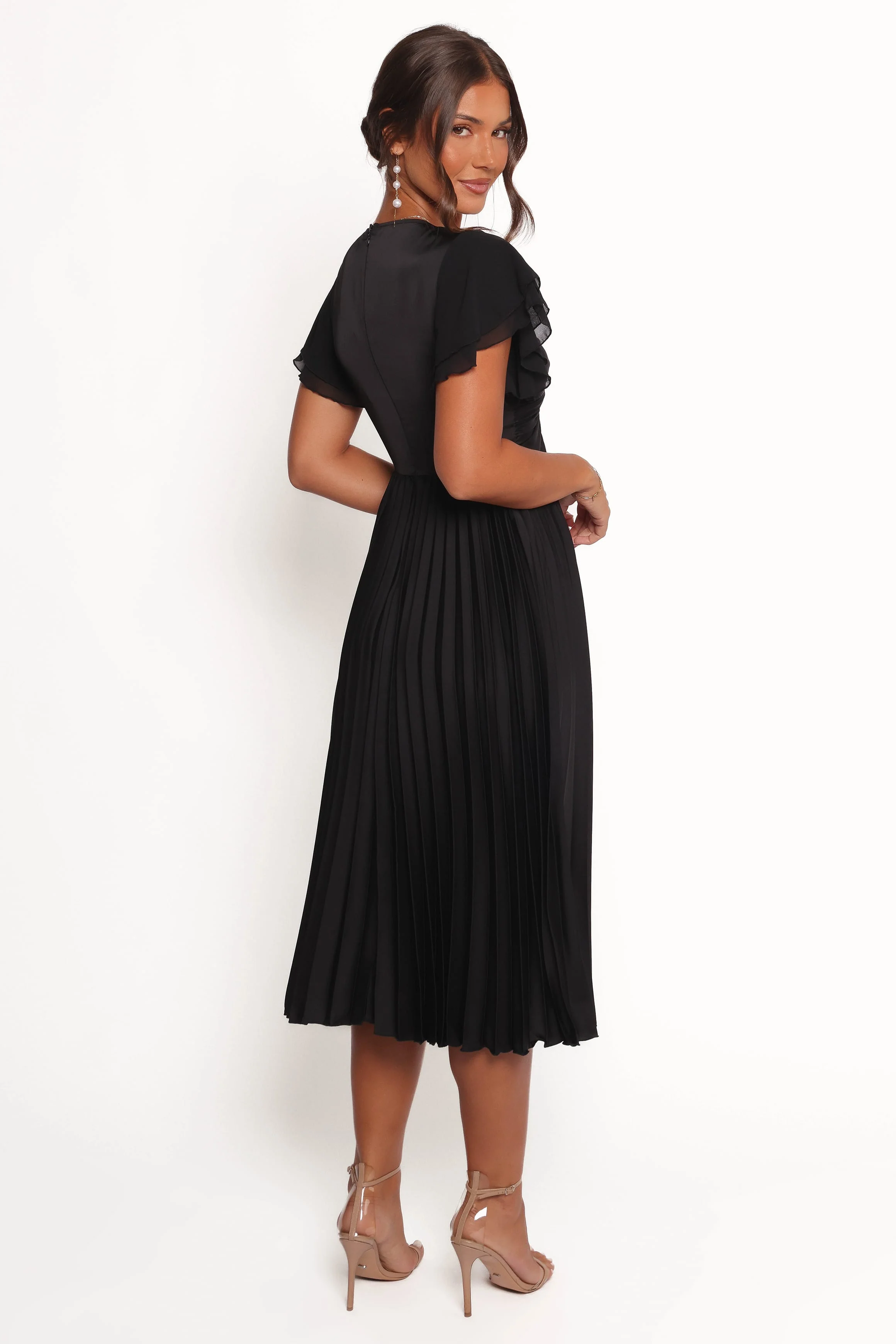 Nova Flutter Sleeve Midi Dress - Black - Image 5