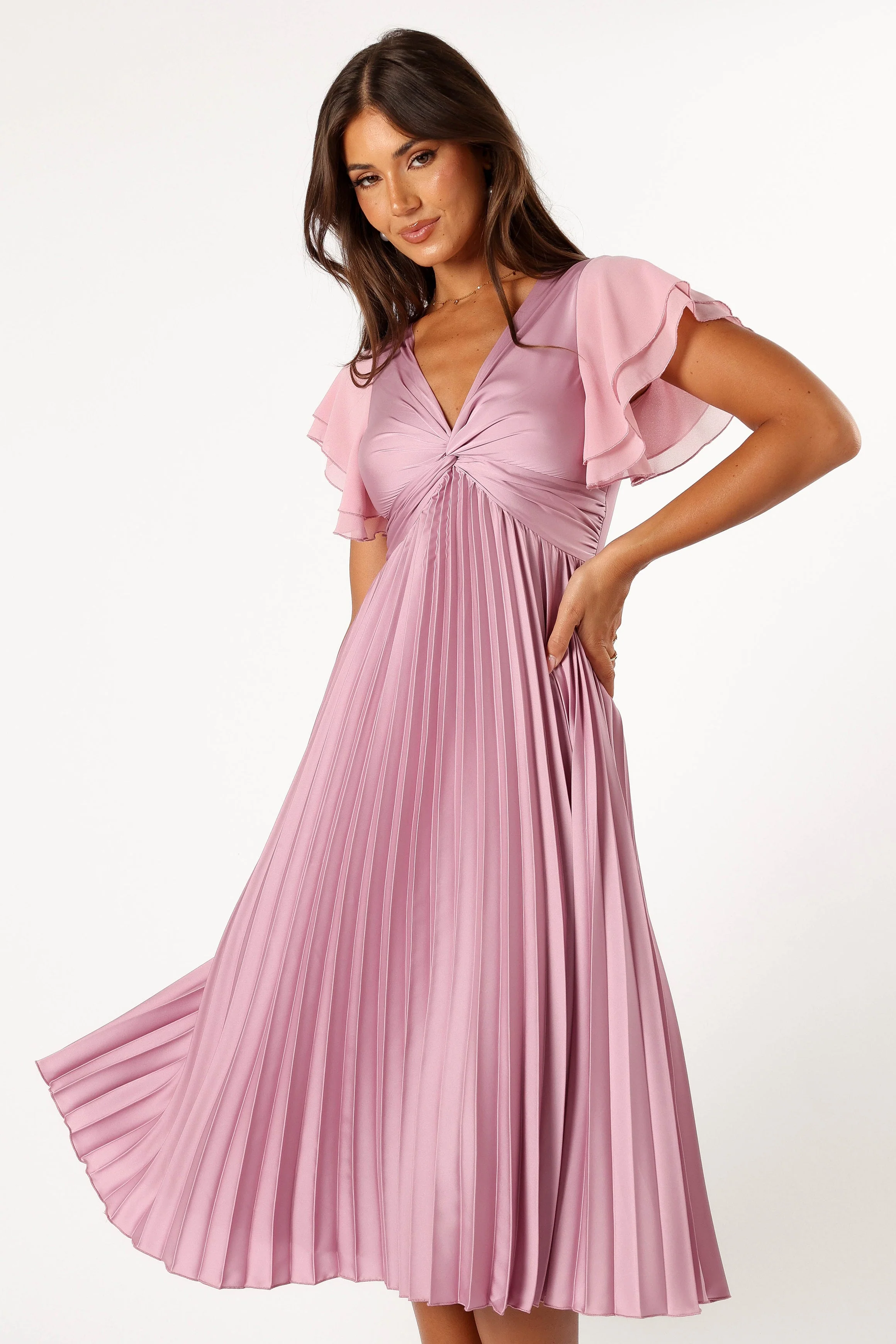 Nova Flutter Sleeve Midi Dress - Dusty Rose - Image 3