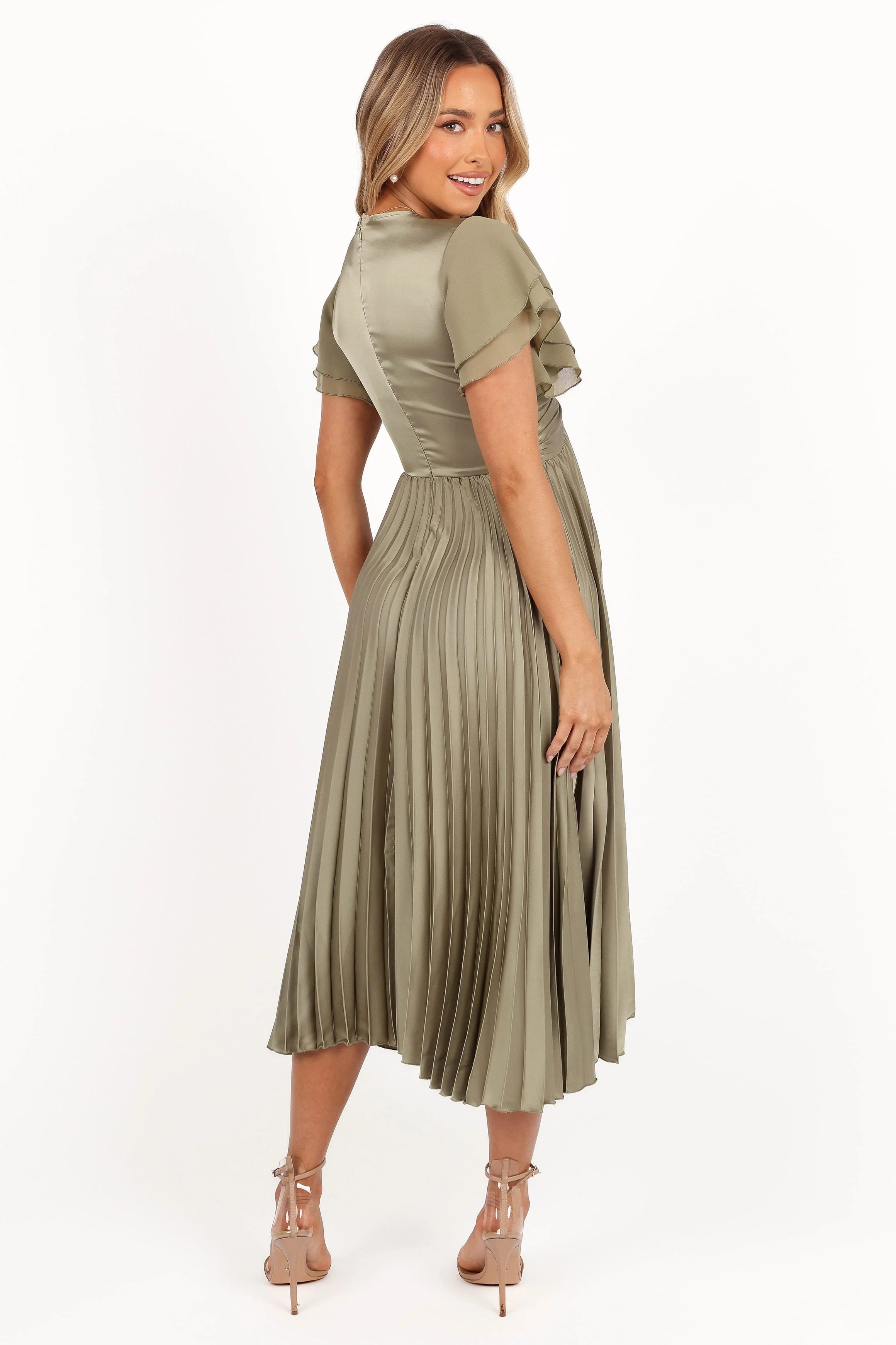 Nova Flutter Sleeve Midi Dress - Olive - Image 6