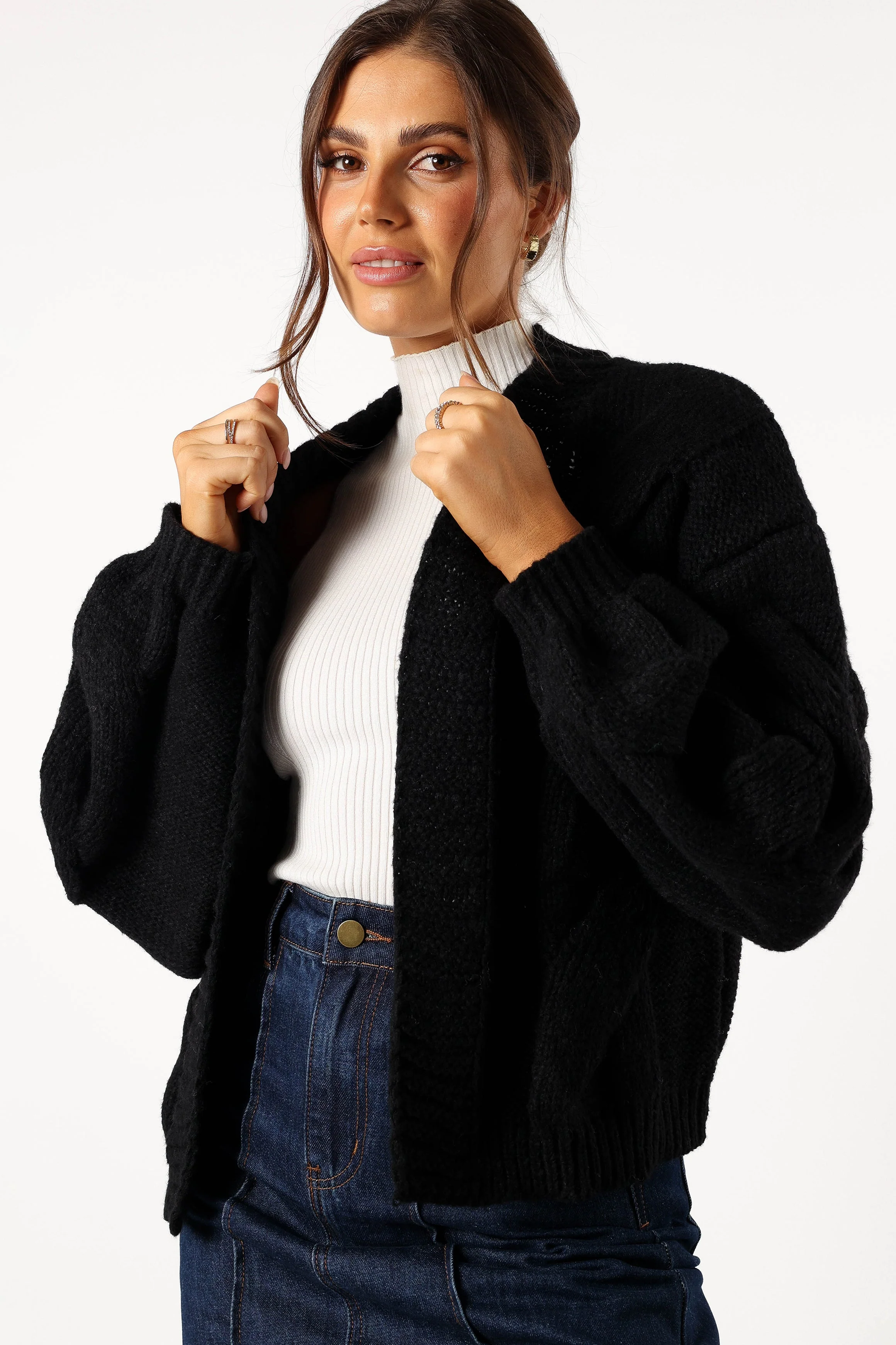 Oaklee Large Knit Back Cardigan - Black