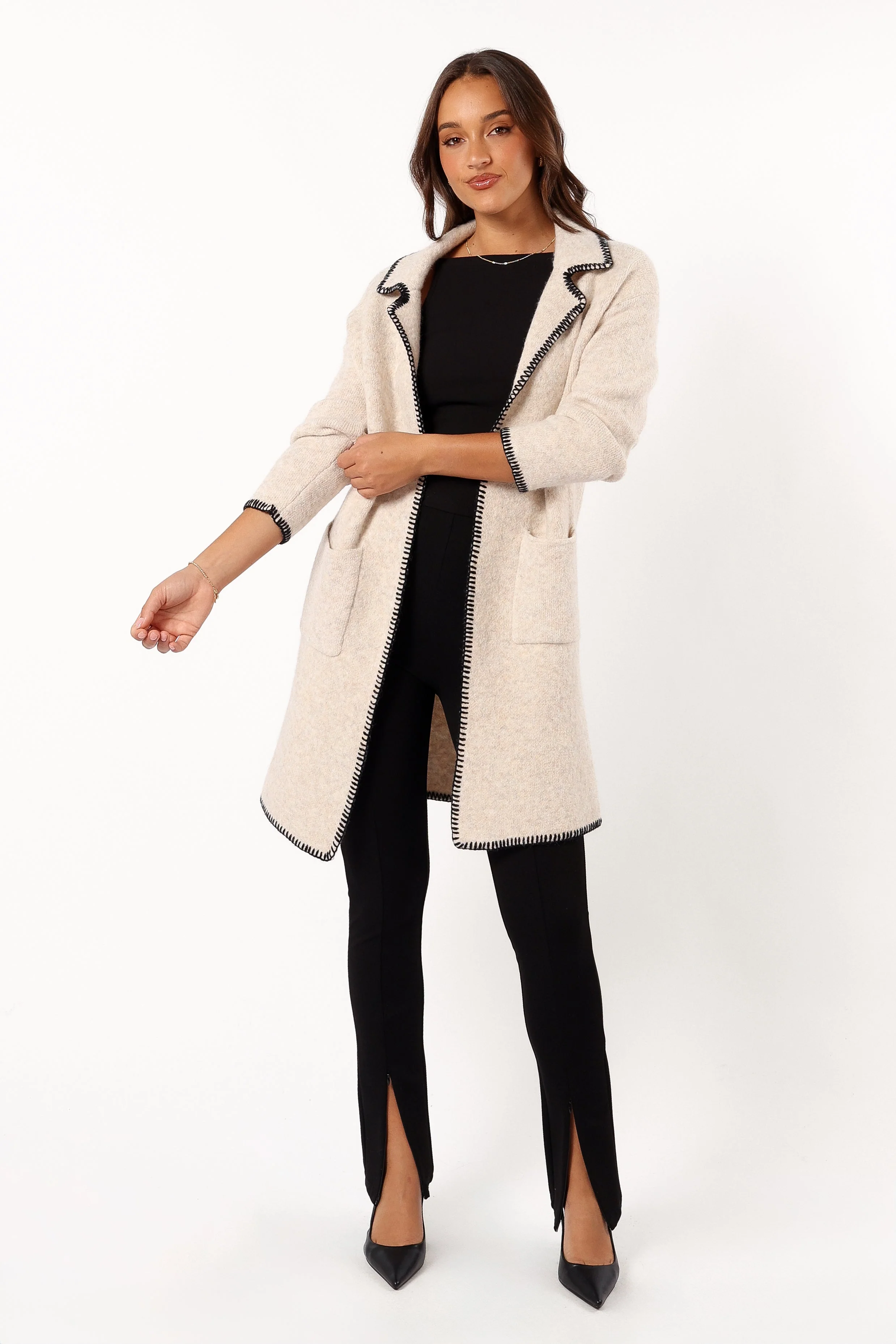 Oaklynn Contrast Stitch Coatigan - Oat - Image 3