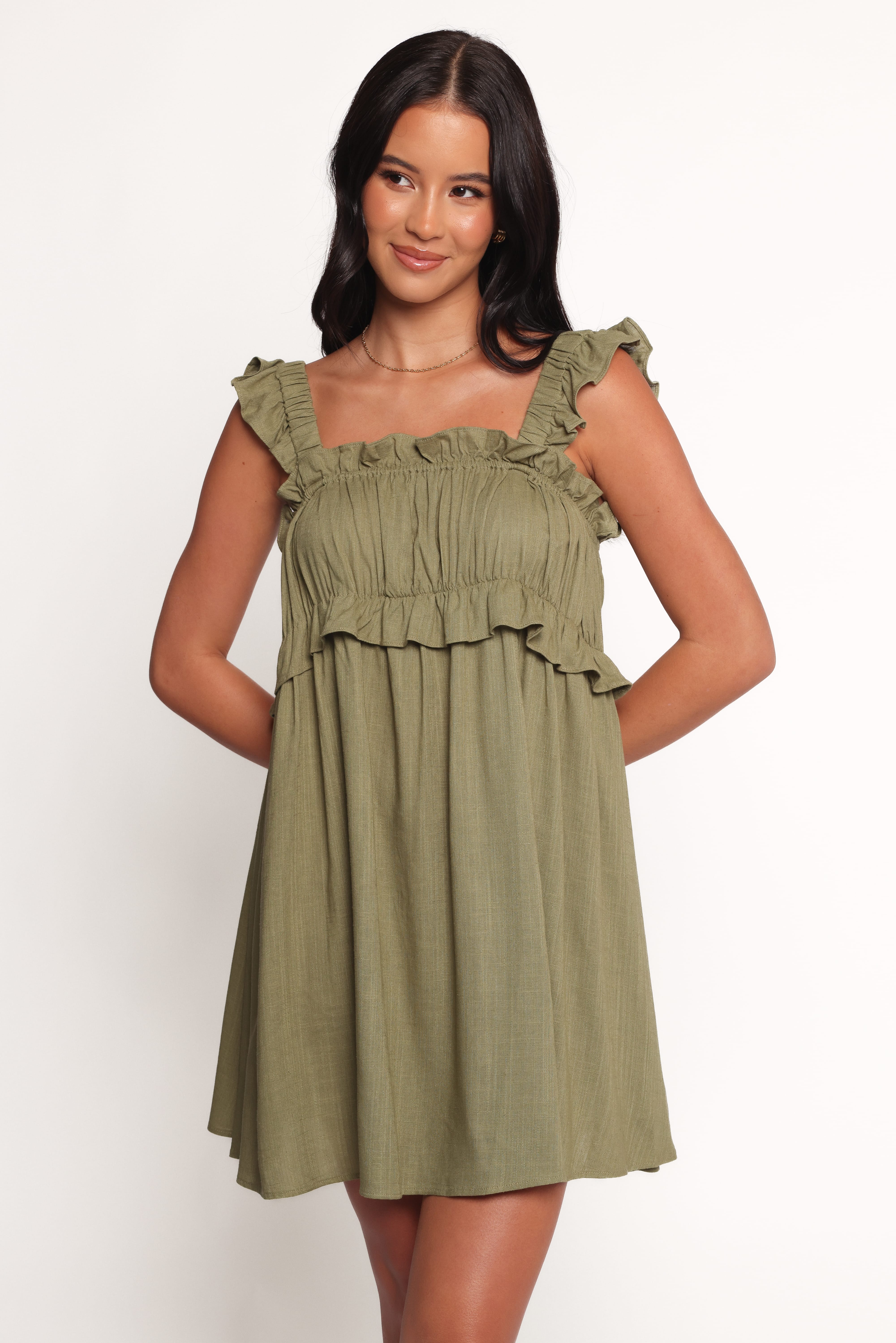 Orion Frill Strap Mini Dress - Olive - Image 2