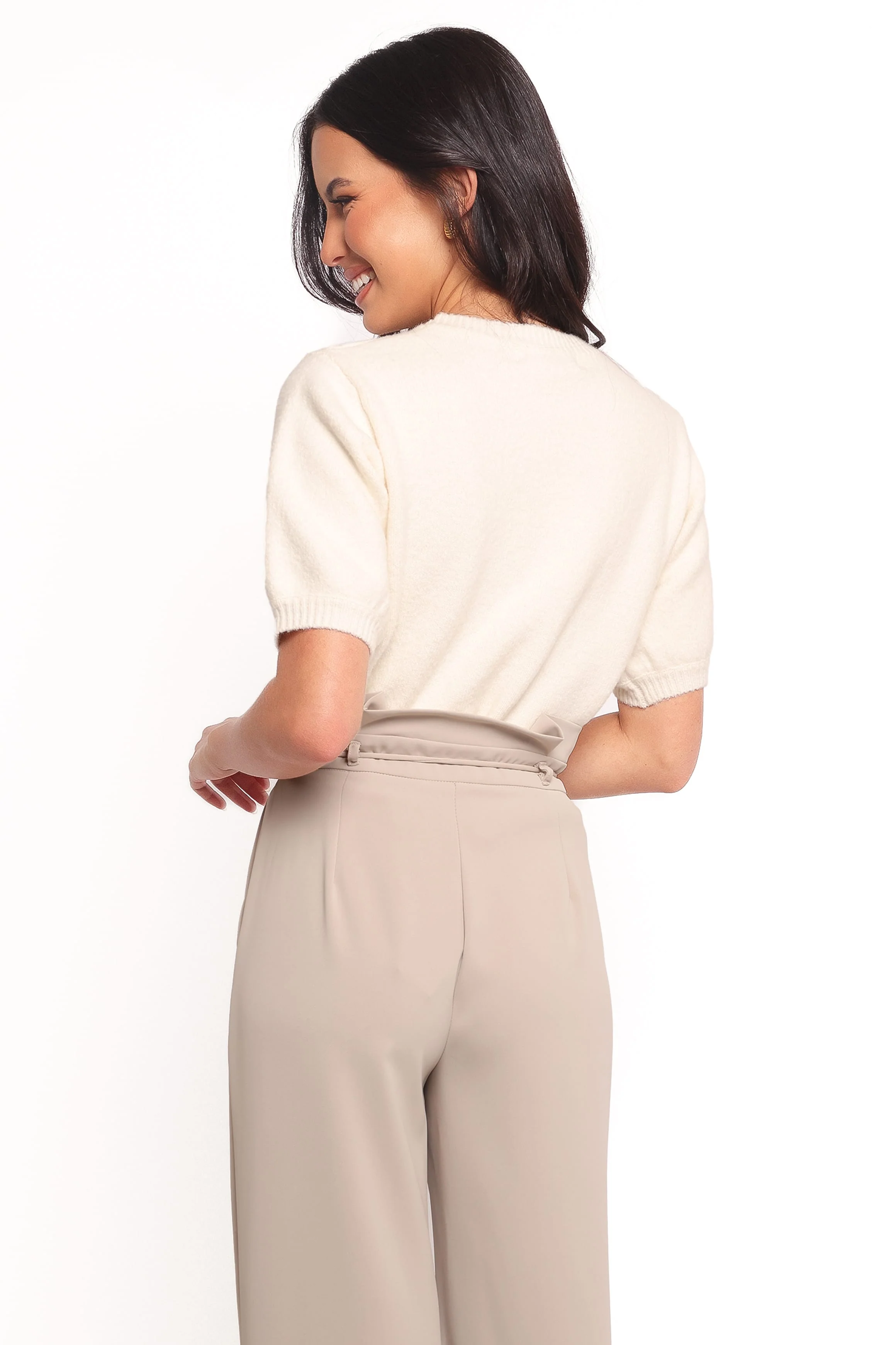 Orlana Embellished Neck Short Sleeve Sweater - Cream - Image 4