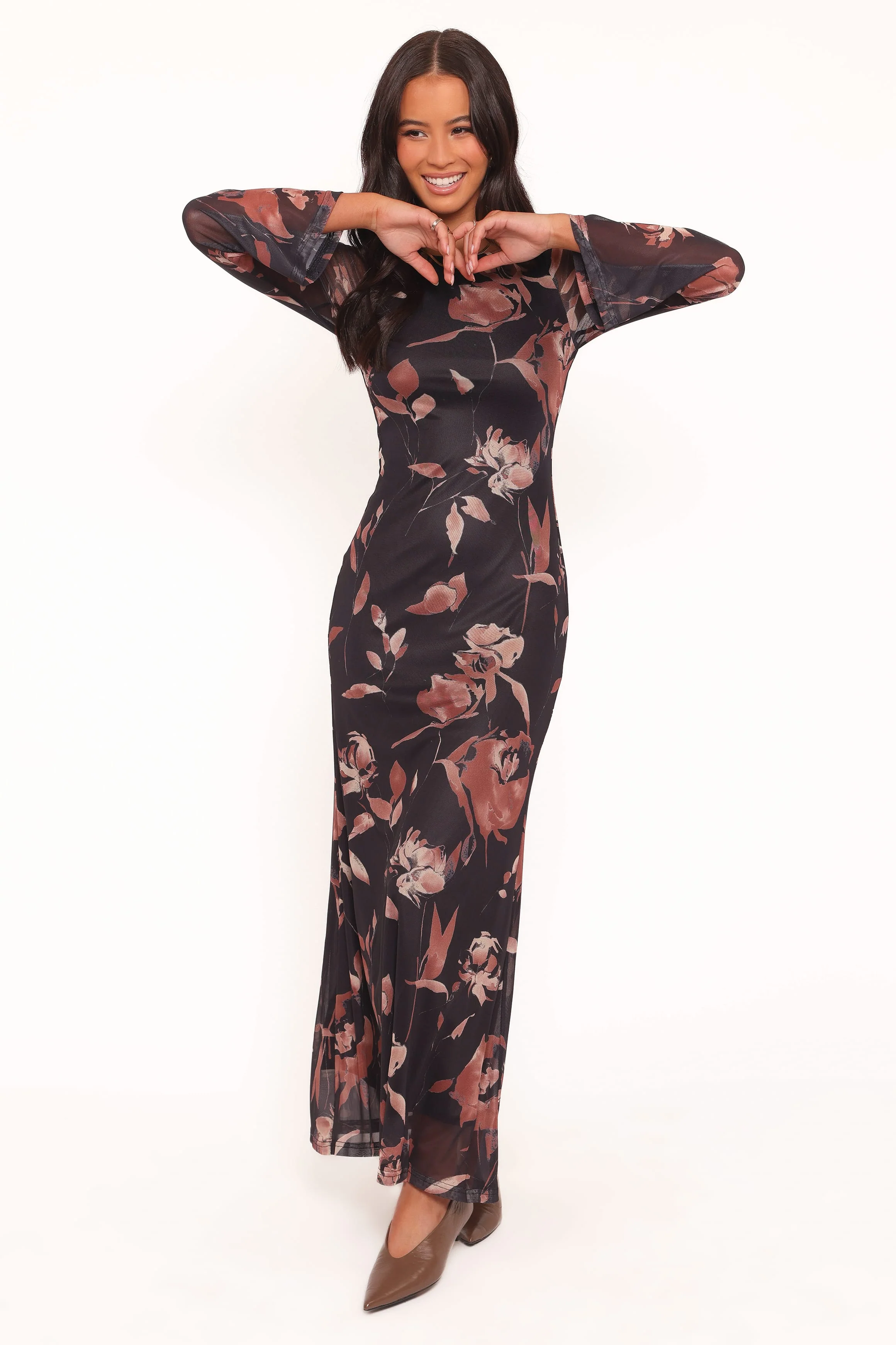 Pablo Long Sleeve Maxi Dress - Black Floral - Image 5