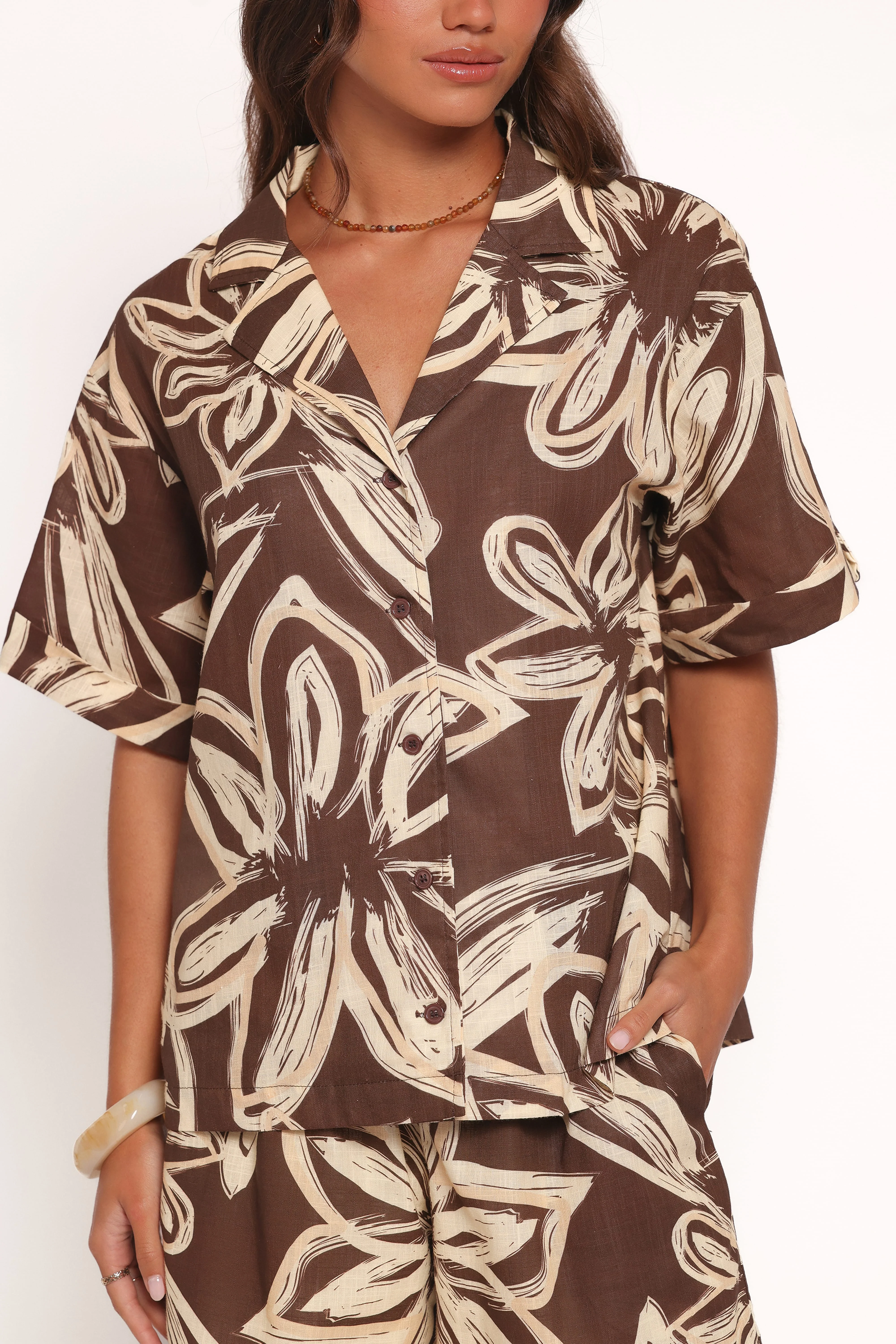 Pacifica Button Up Shirt - Chocolate Floral - Image 2