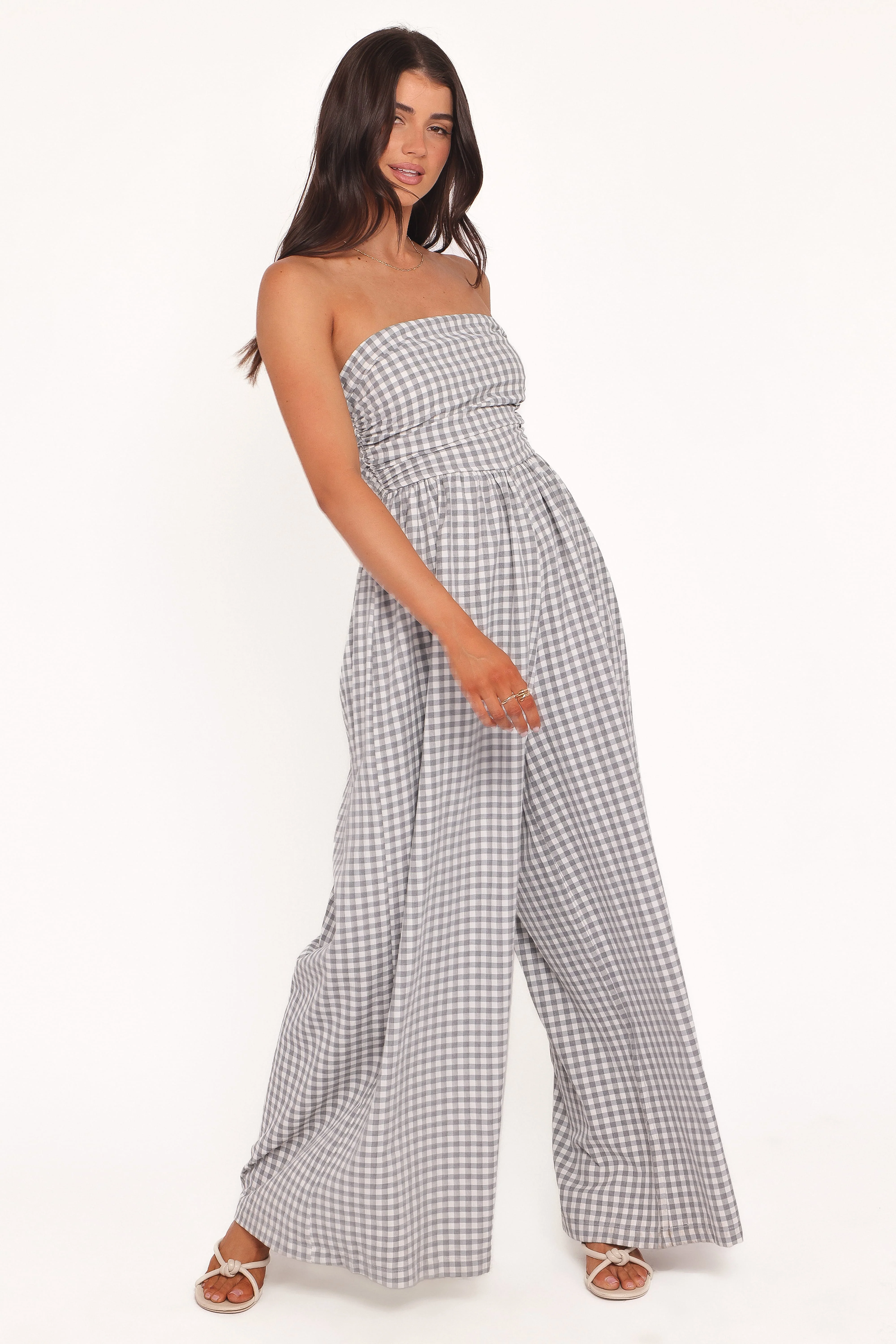 Paige Strapless Jumpsuit - Black White Gingham - Image 5