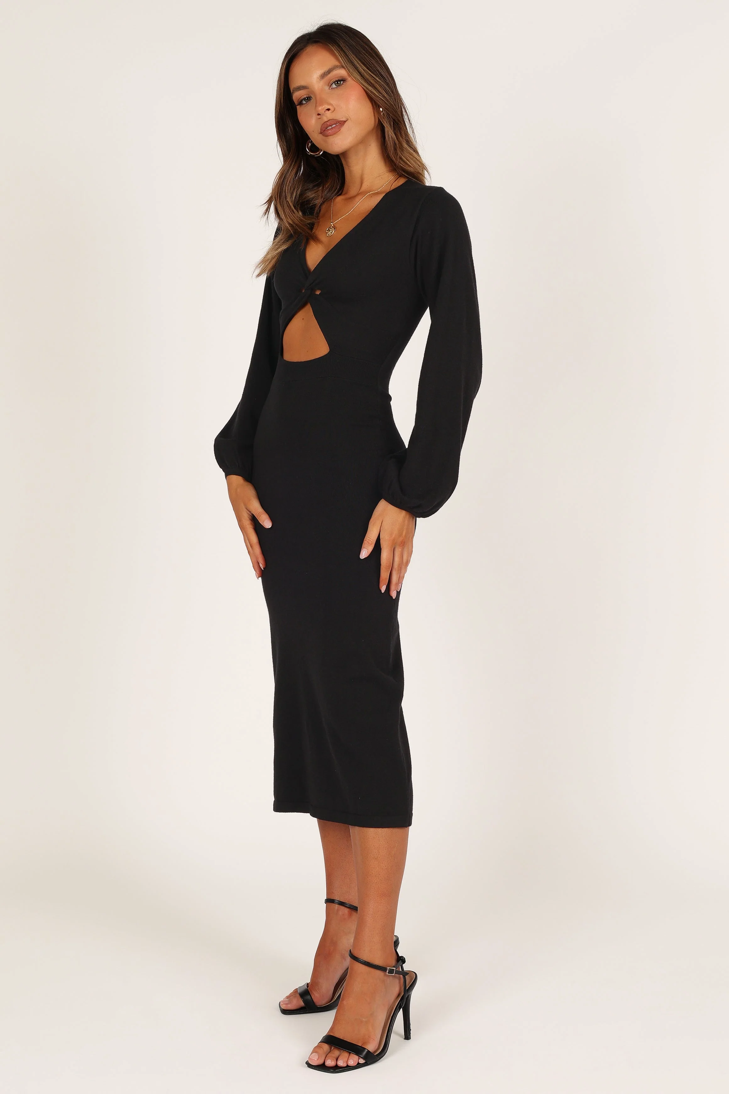 Parla Cut Out Long Sleeve Midi Dress - Black - Image 5