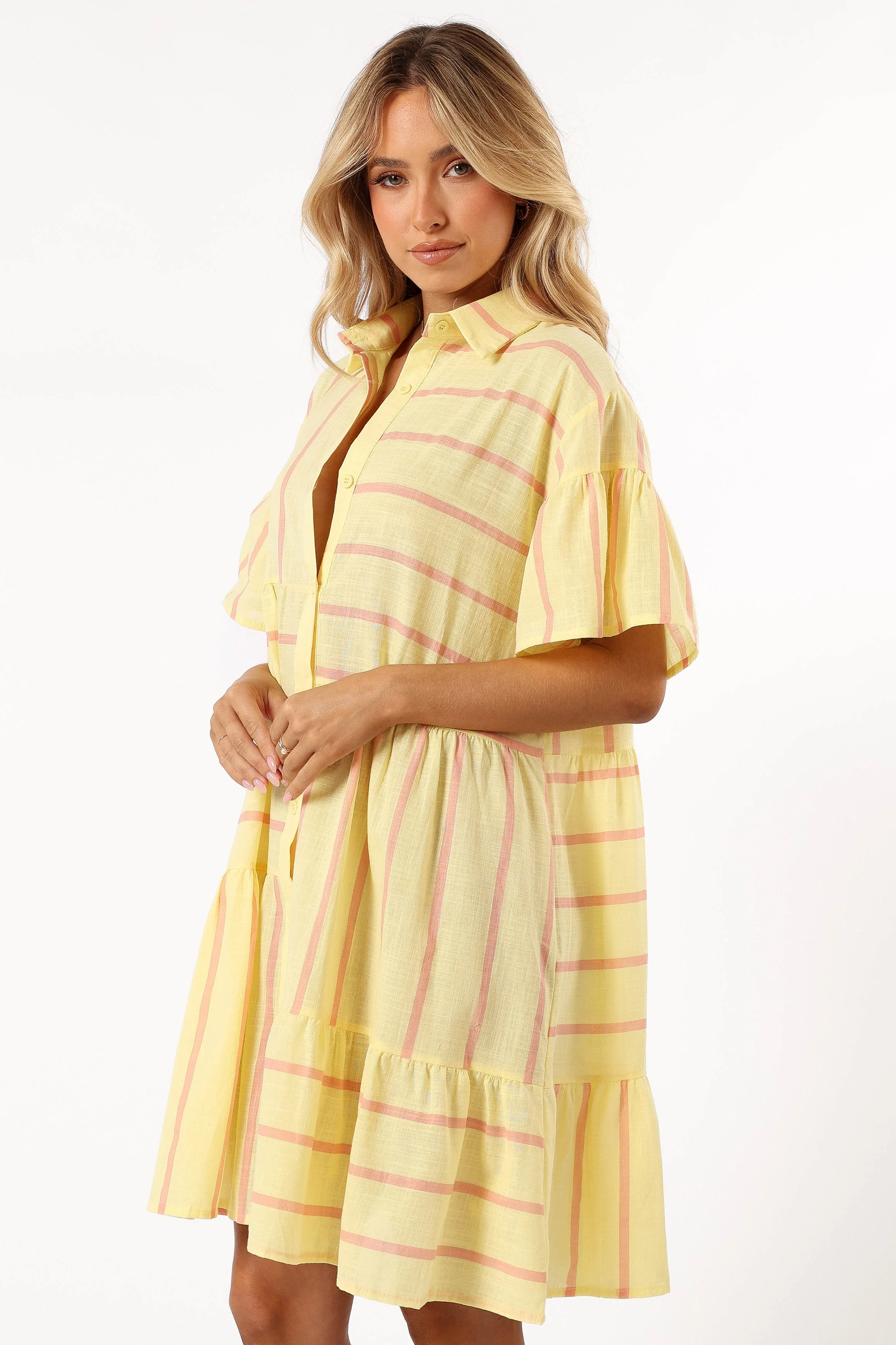 Peachy Mini Dress - Yellow Pink Stripe - Image 2