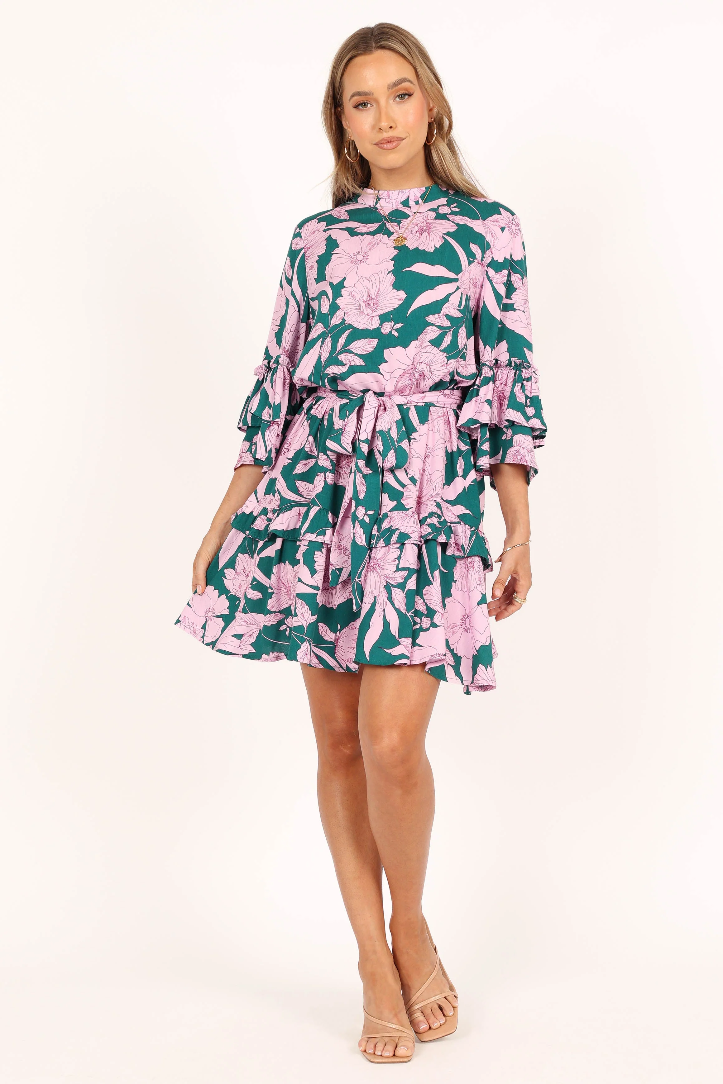 Petitia Long Sleeve Mini Dress - Pink Green Floral - Image 3
