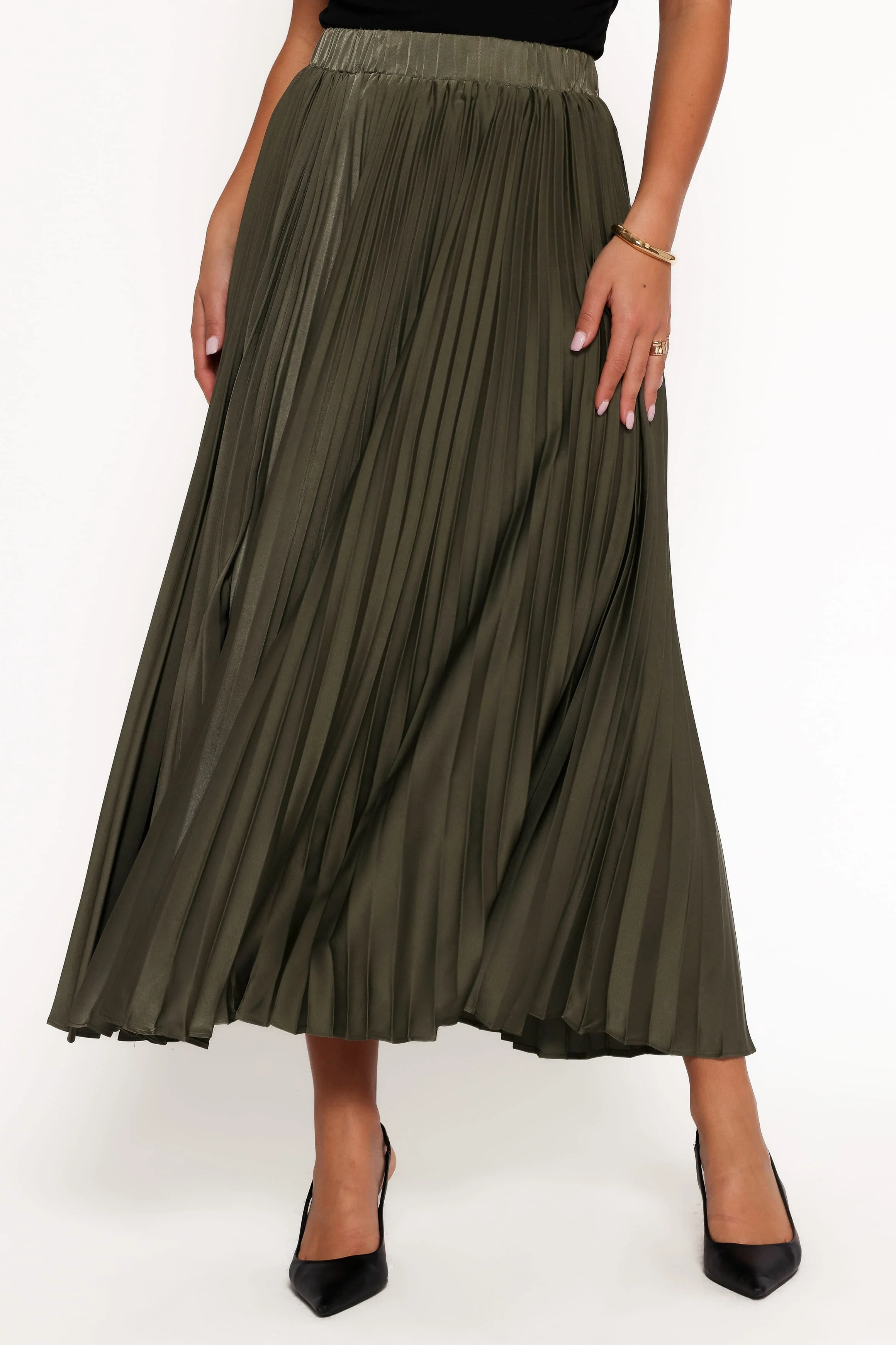 Polina Pleated Maxi Skirt - Olive - Image 5