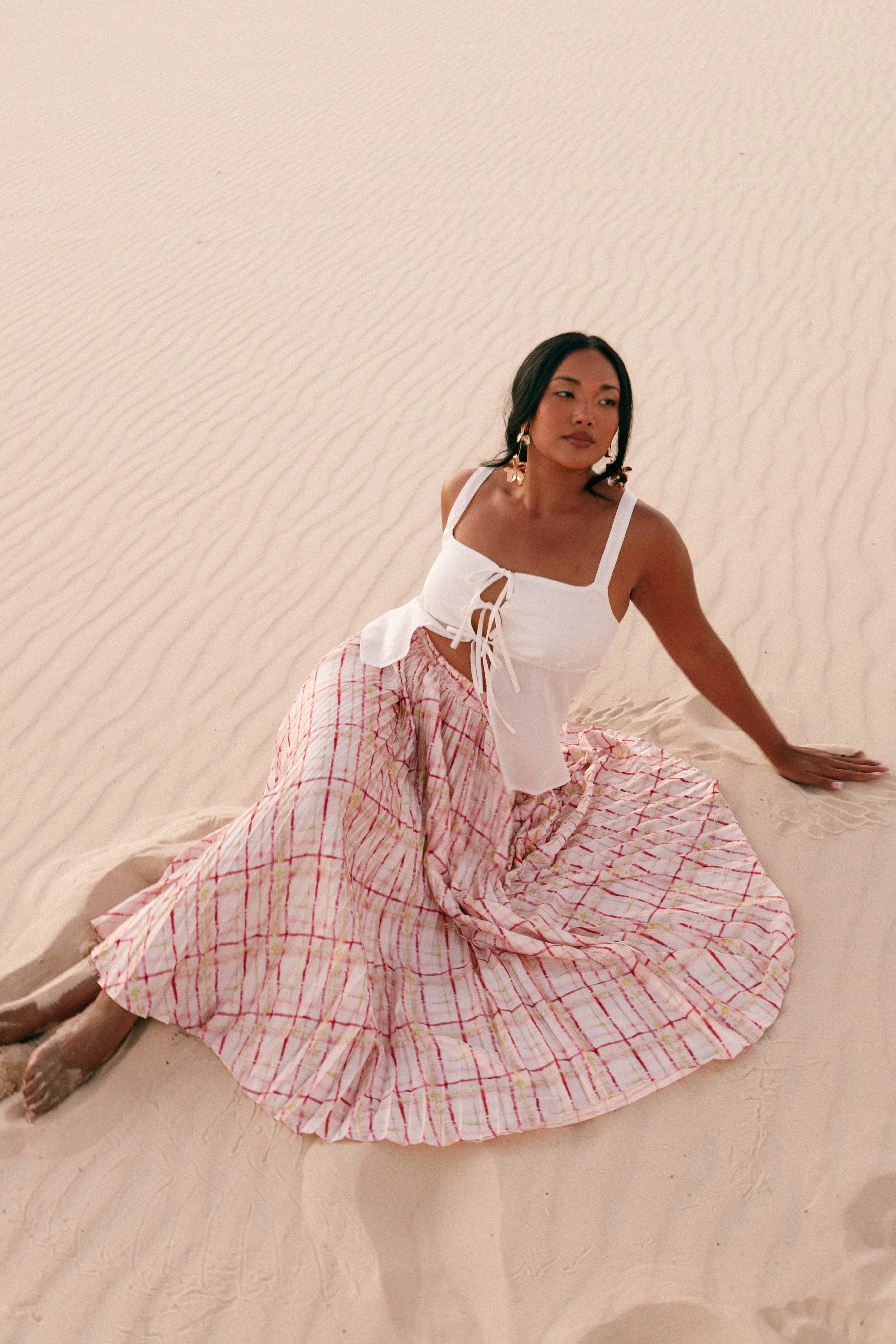 Polina Pleated Maxi Skirt - Sunset Check - Image 3