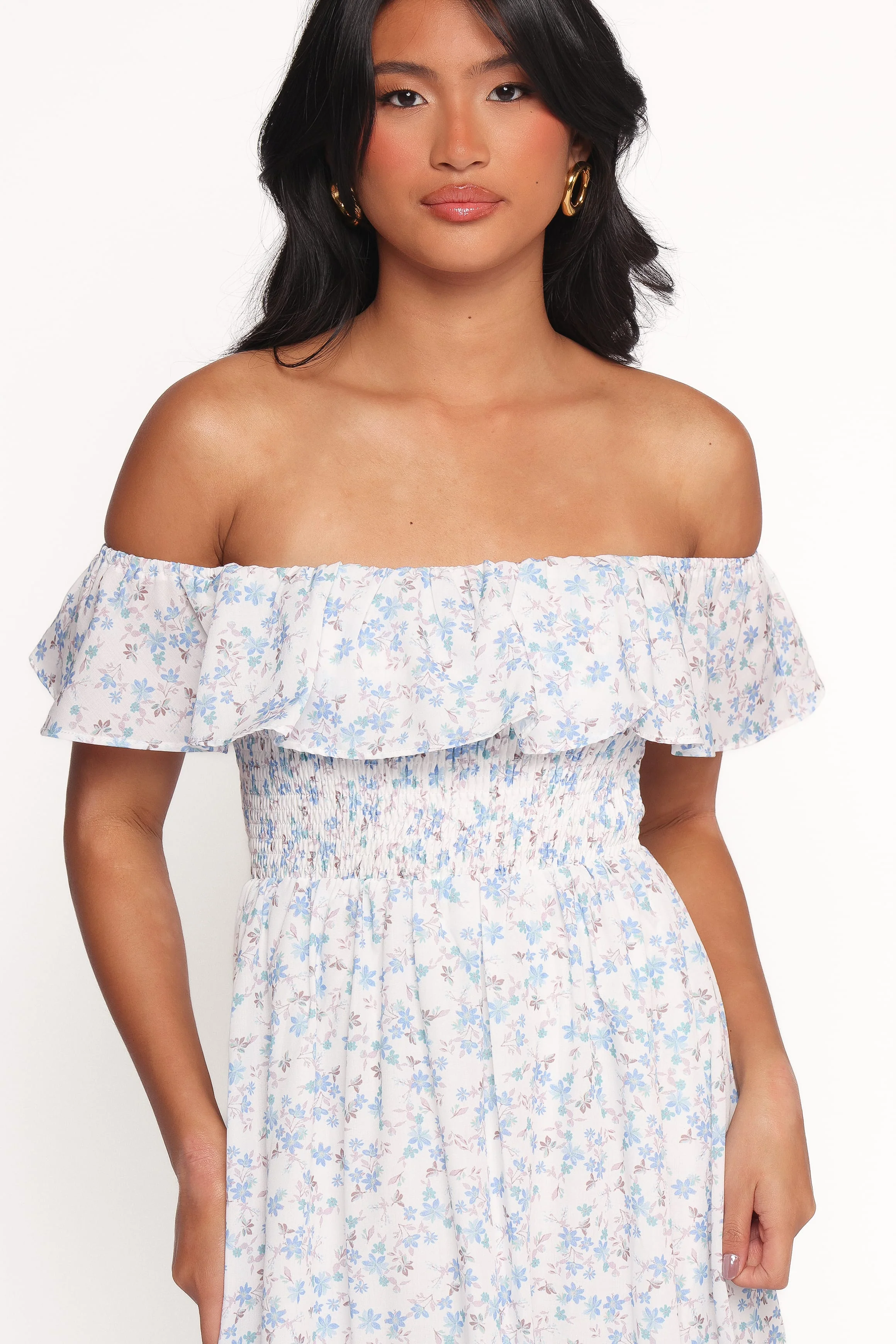 Priscilla Strapless Midi Dress - Blue Floral - Image 4