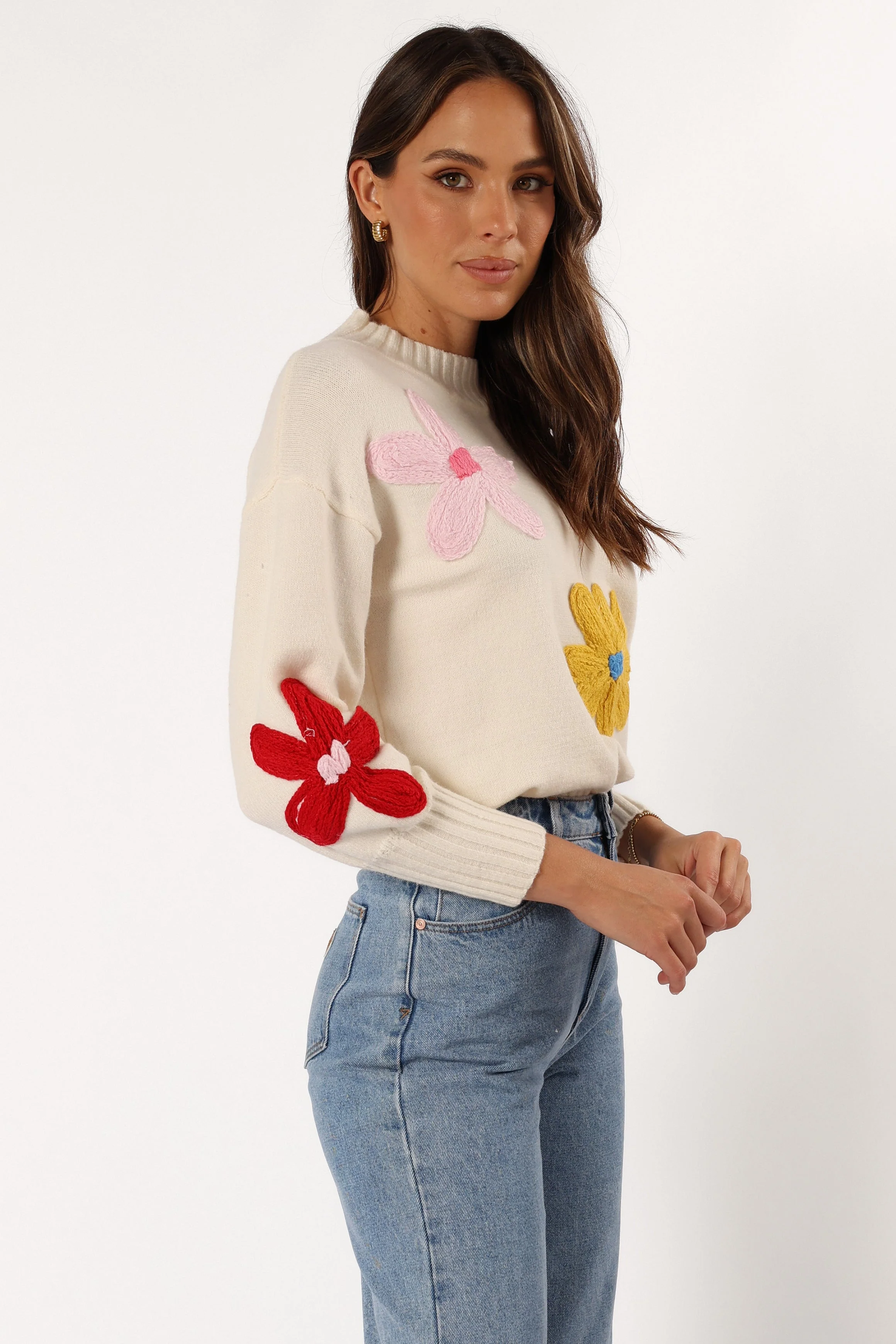 Raelynn Multi Color Flower Knit Sweater - Cream - Image 8