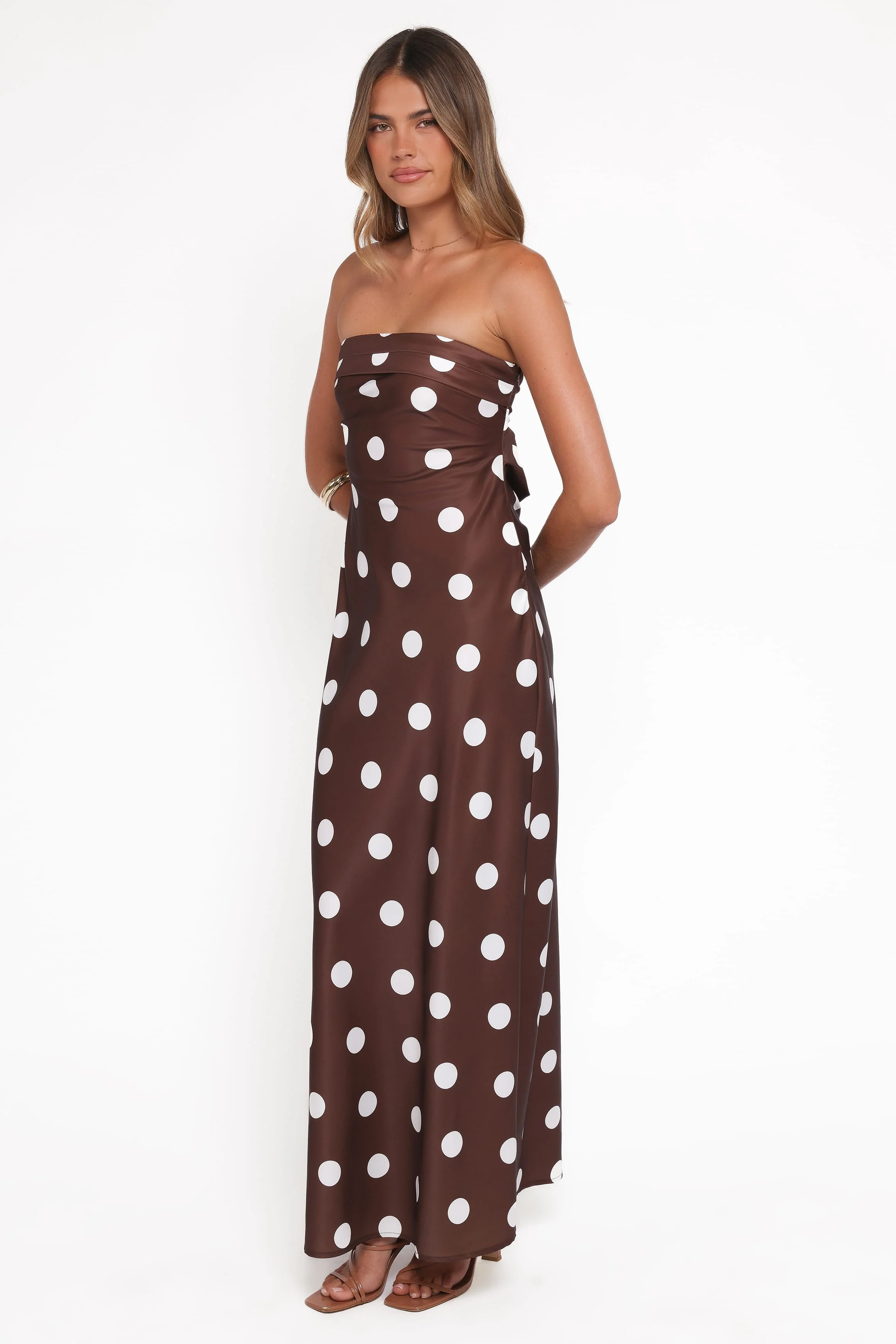 Remmie Strapless Maxi Dress - Brown Polka Dot - Image 4
