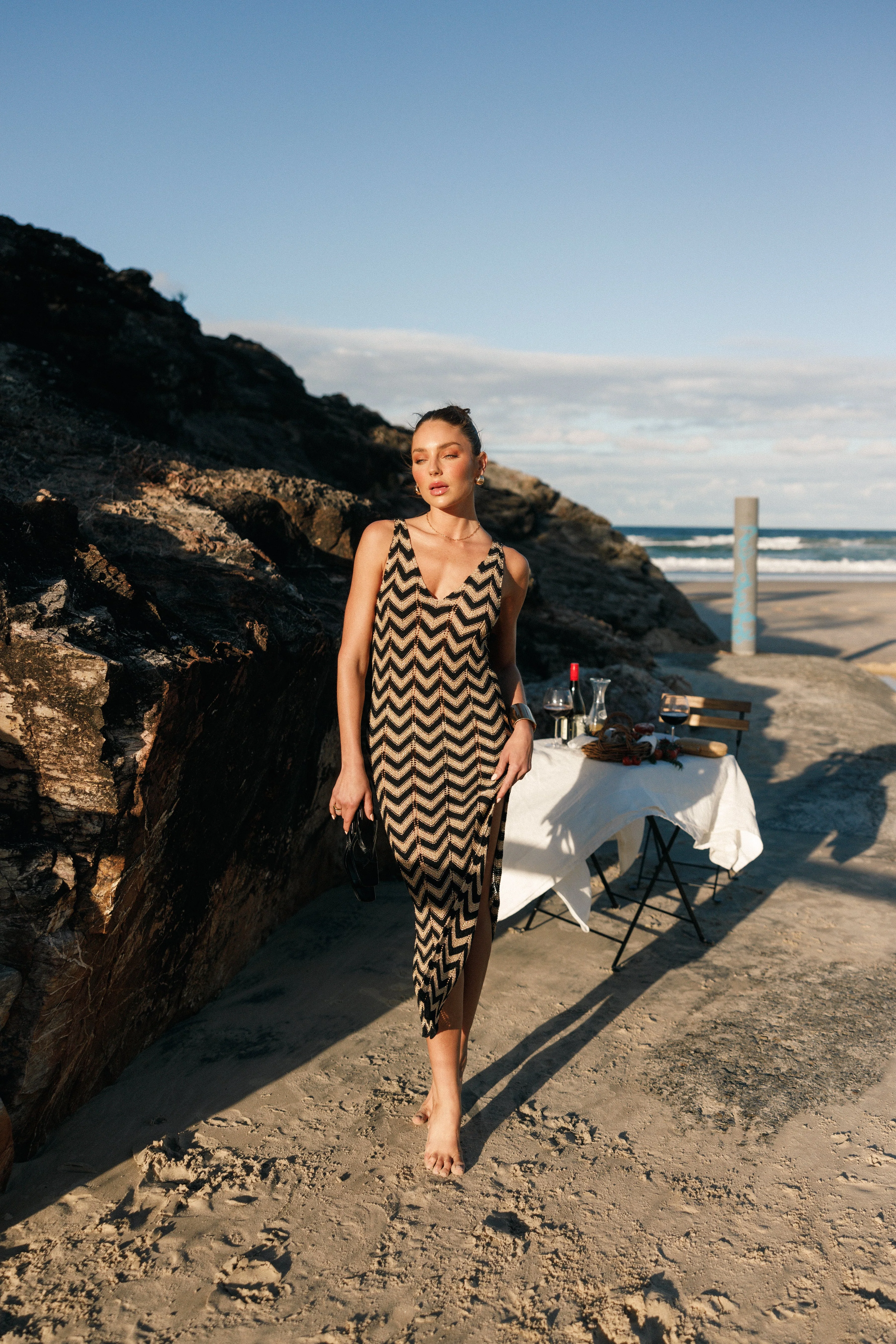 Rhya Midi Dress - Sand/Black - Image 2