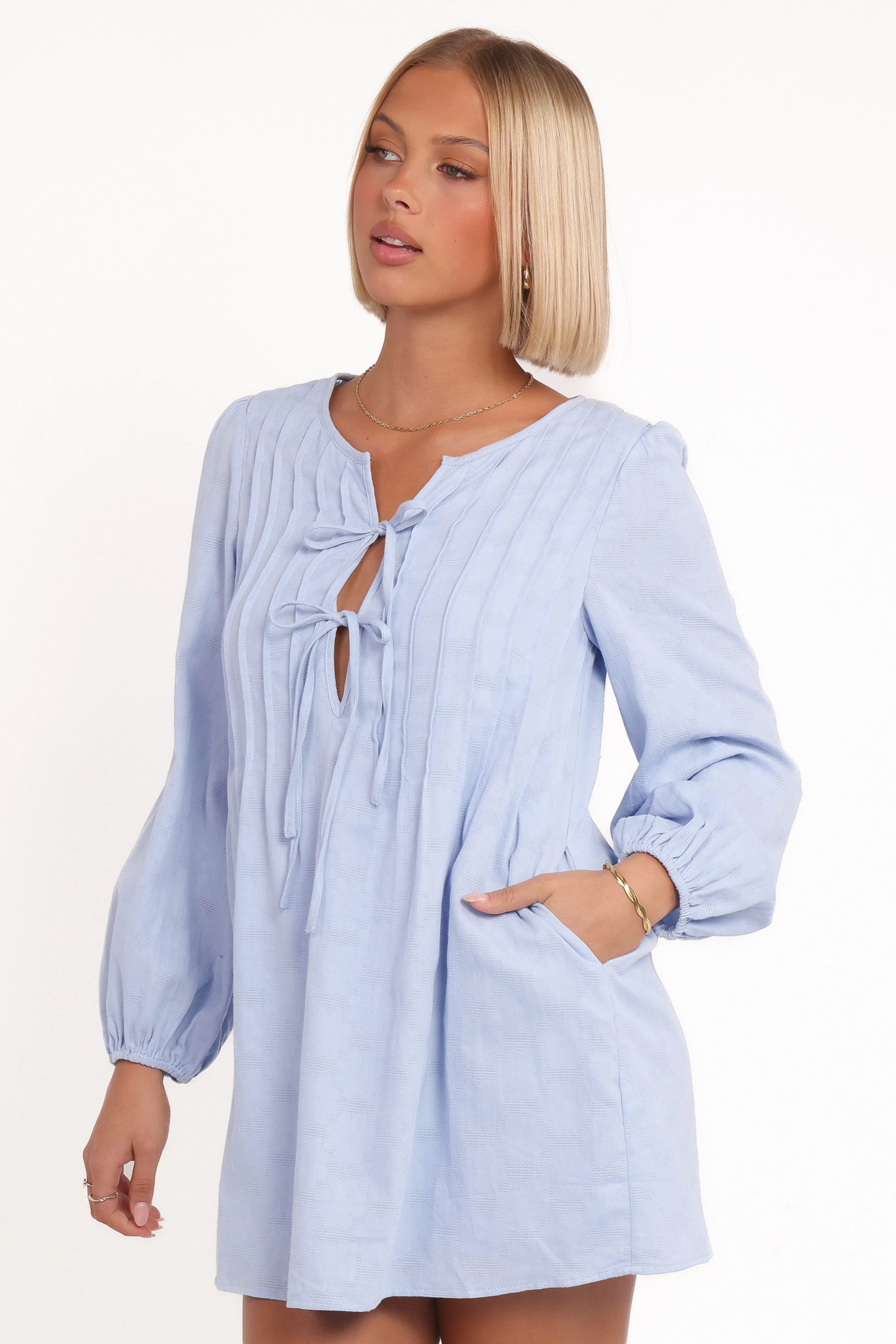 Ridley Long Sleeve Mini Dress - Pale Blue - Image 4