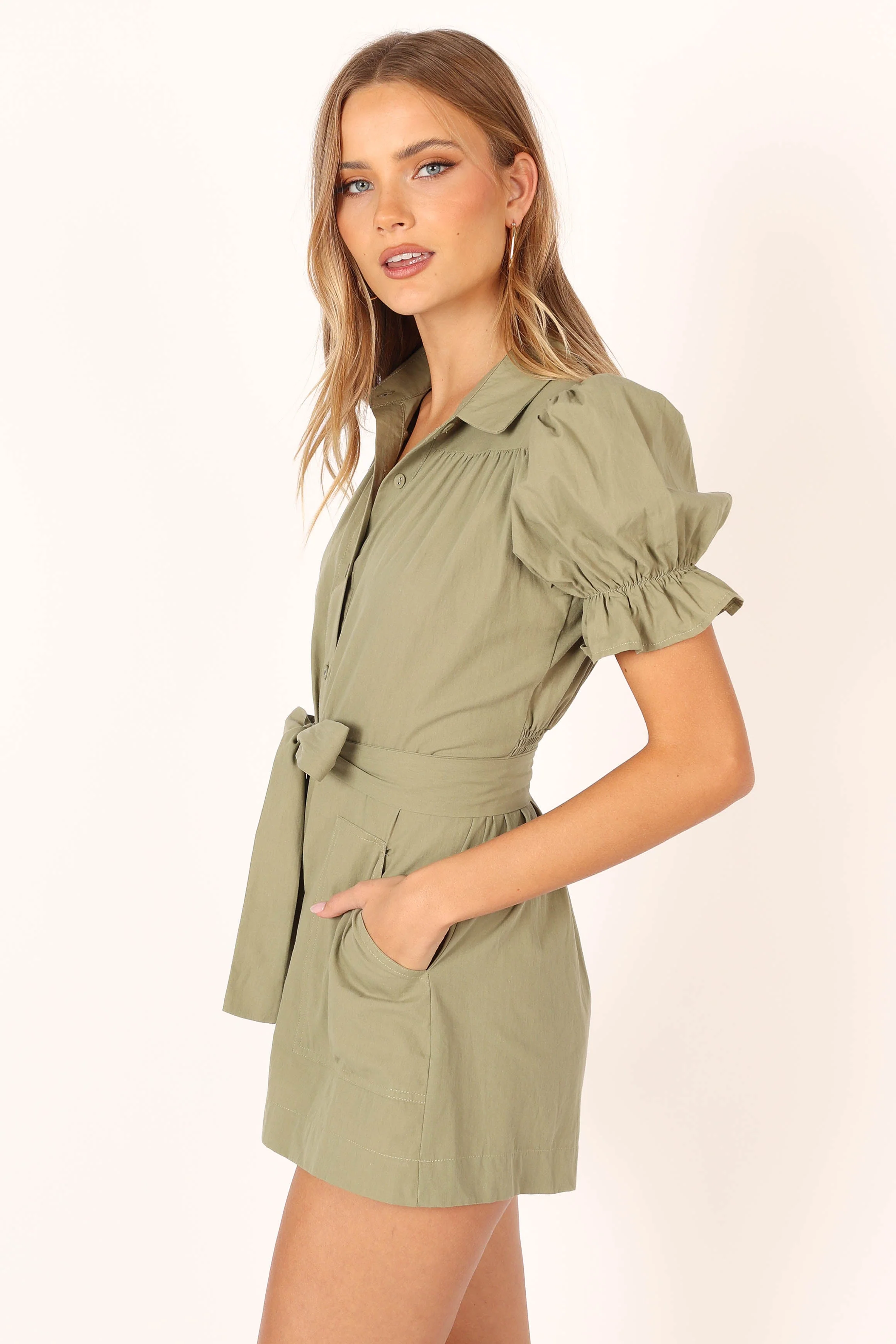 Riley Waist Tie Playsuit - Olive - Image 6