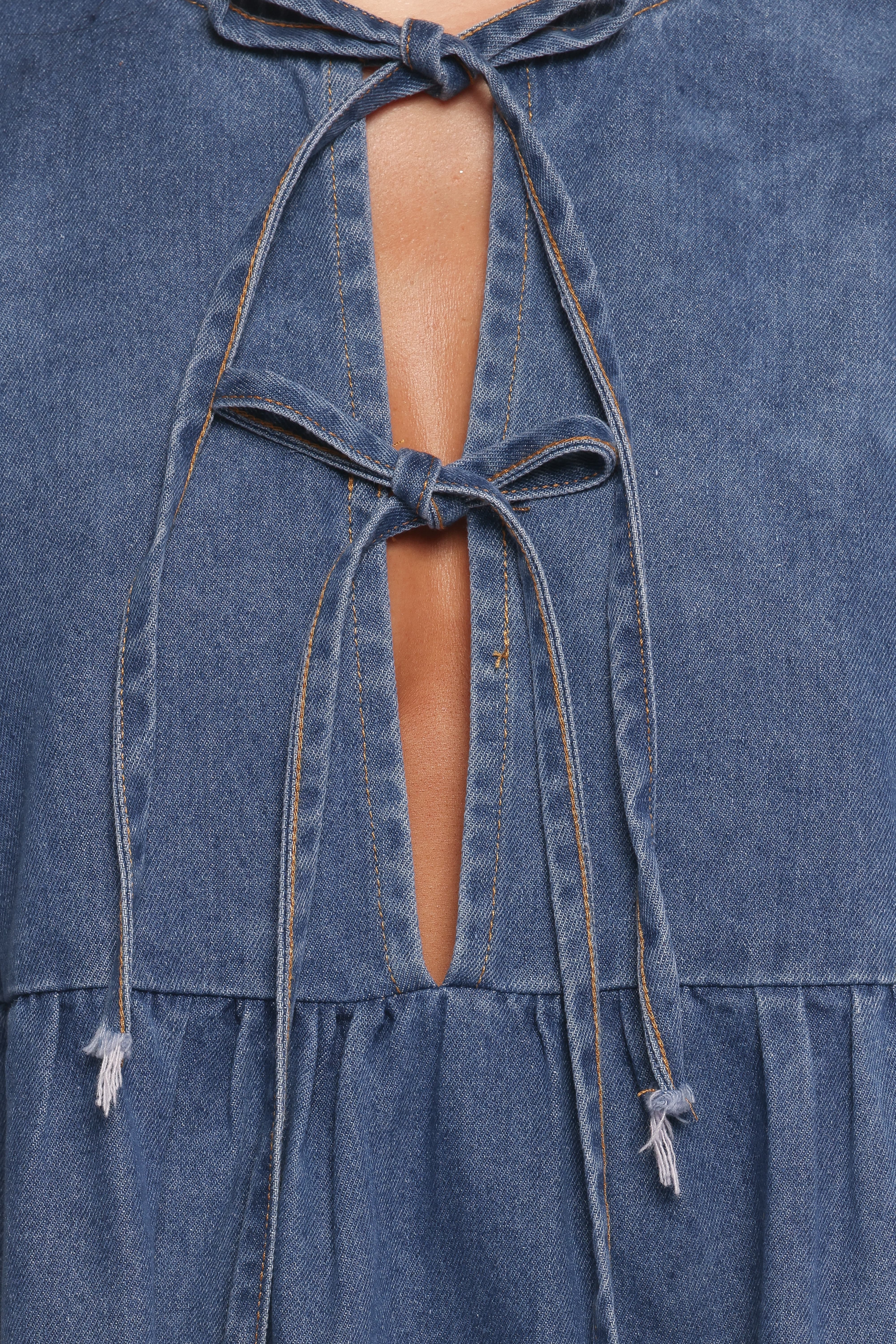 Romana Tie Front Mini Dress - Dark Denim - Image 10