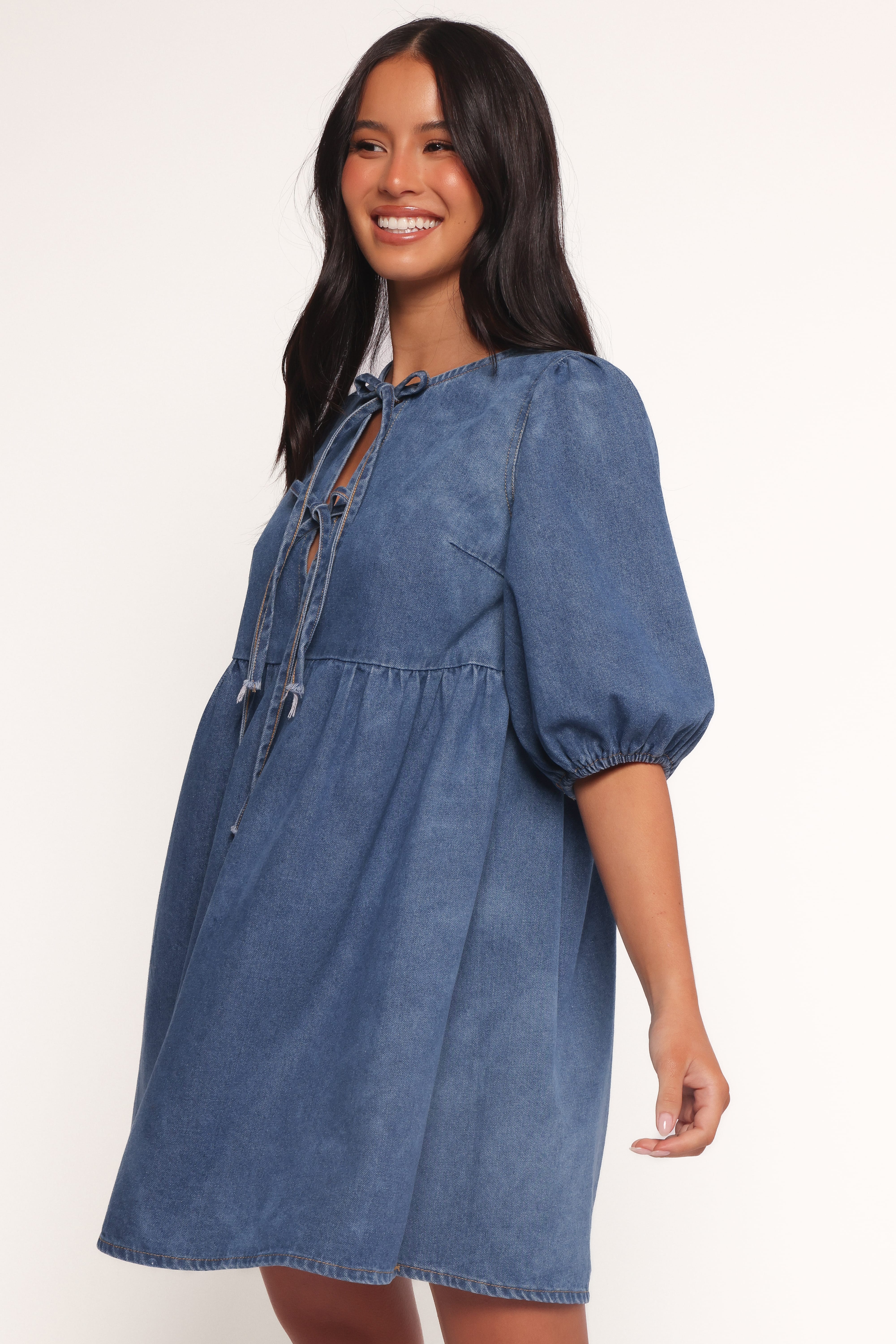 Romana Tie Front Mini Dress - Dark Denim - Image 6