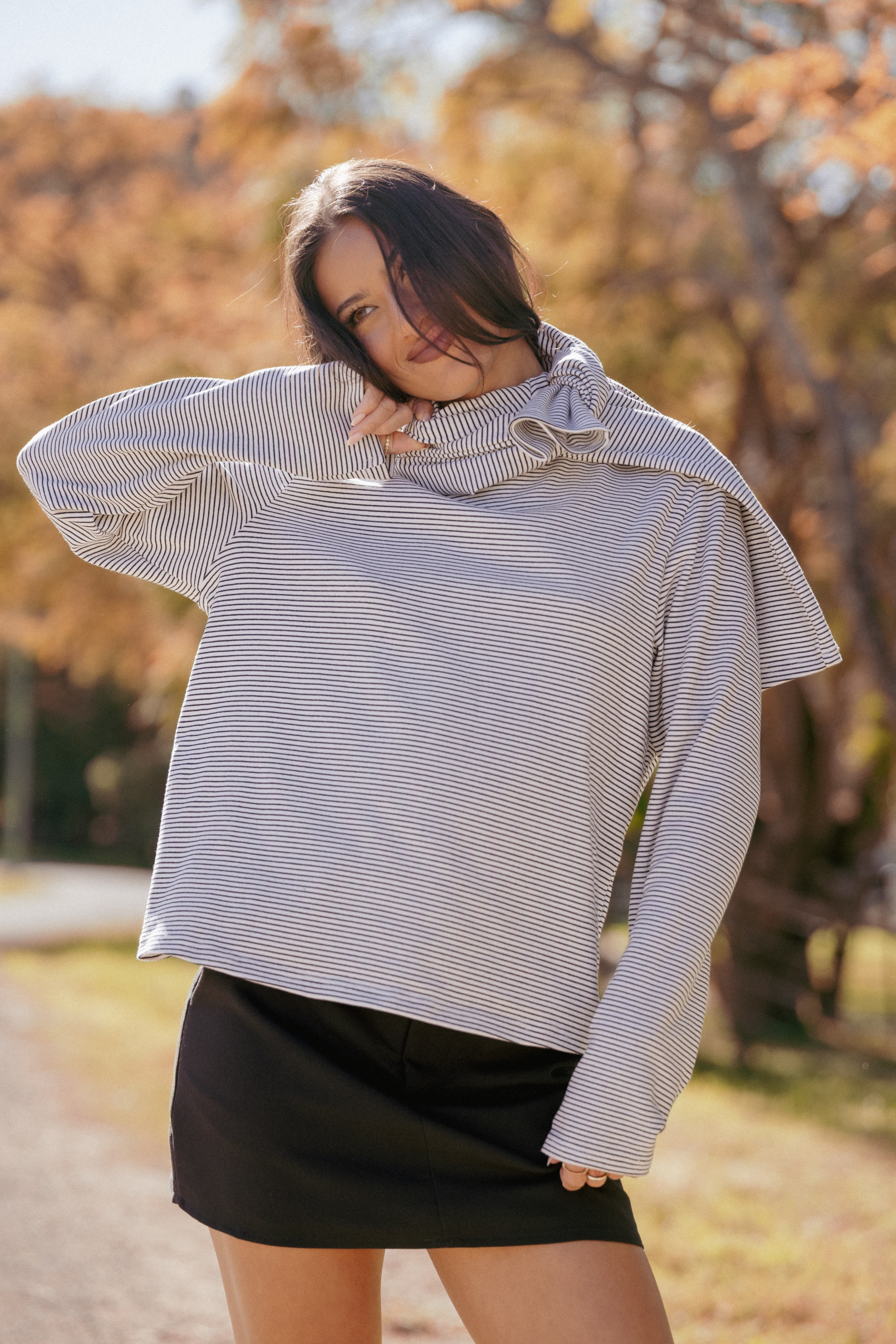 Ruva Long Sleeve Tee - Navy White Stripe - Image 8