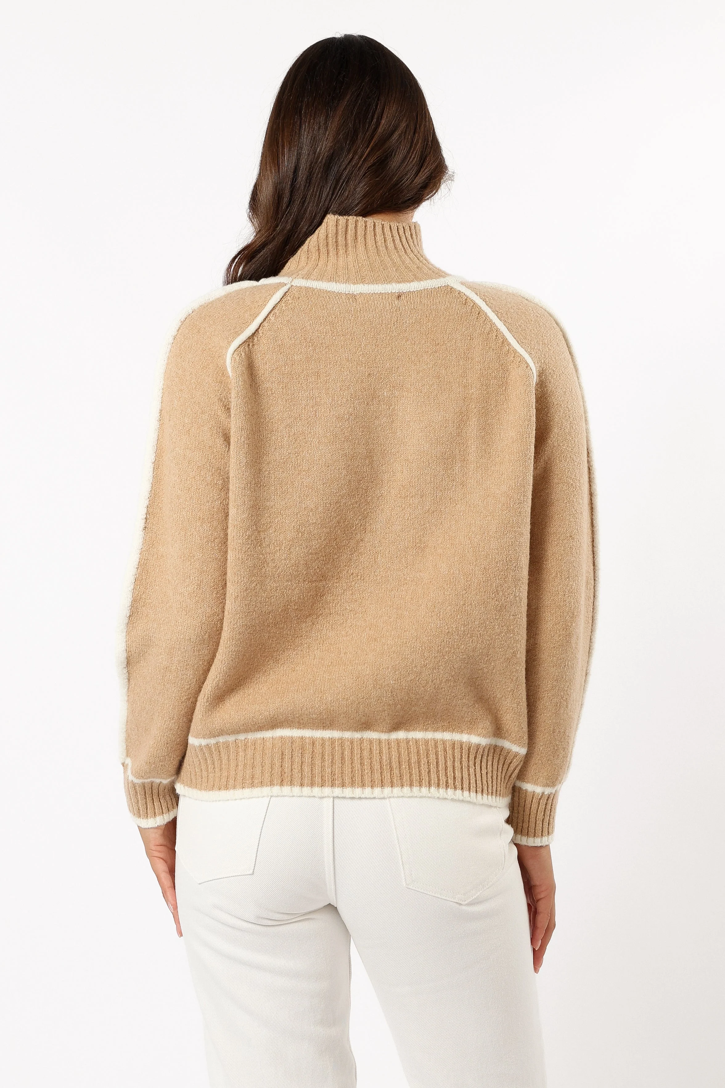 Rylee Contrast Hem Knit Sweater - Camel - Image 8