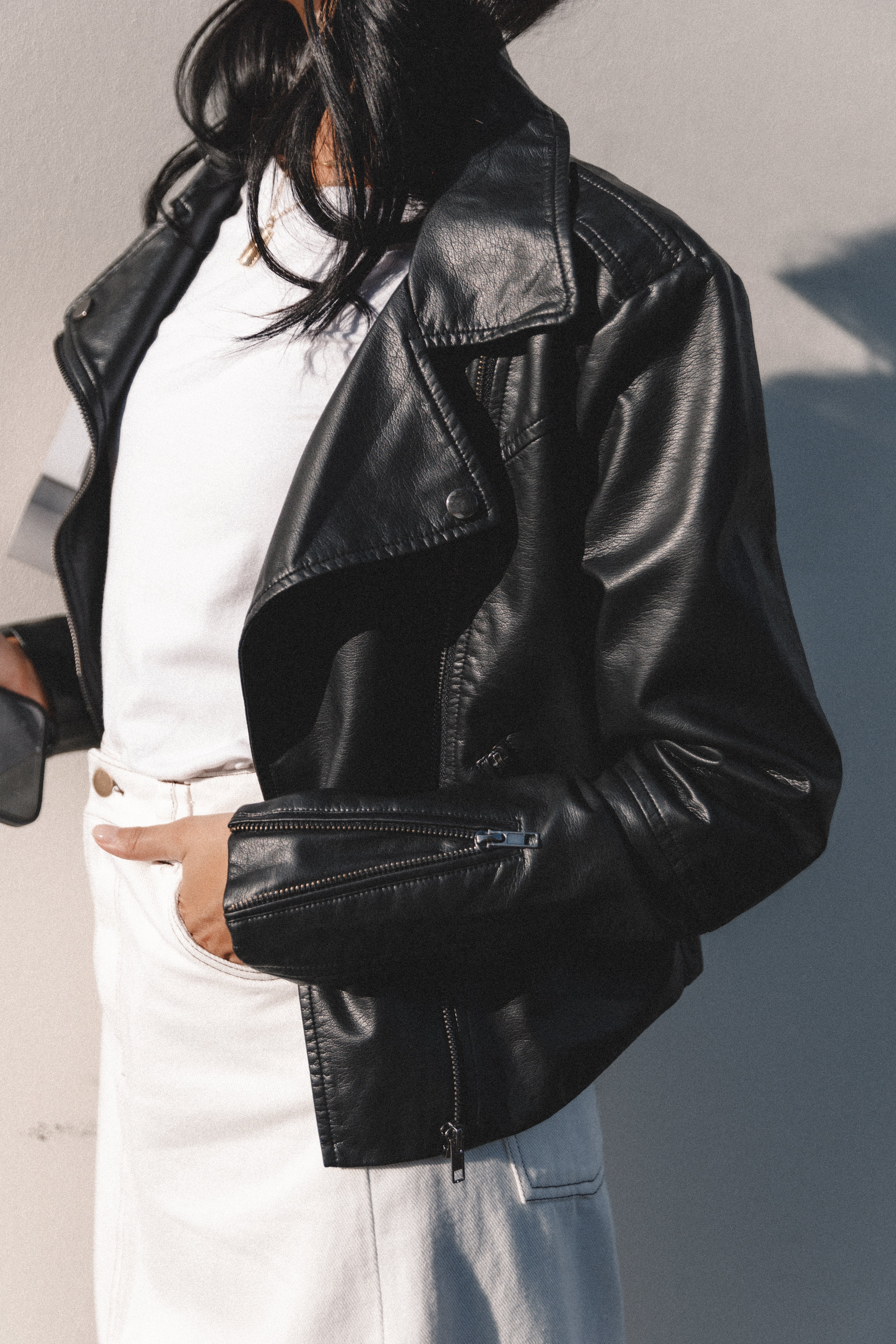 Salem Faux Leather Moto Jacket - Black - Image 2